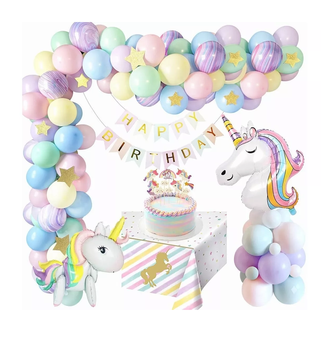 Decoración de Cumpleaños de Unicornio Belug Multicolor 61 Piezas