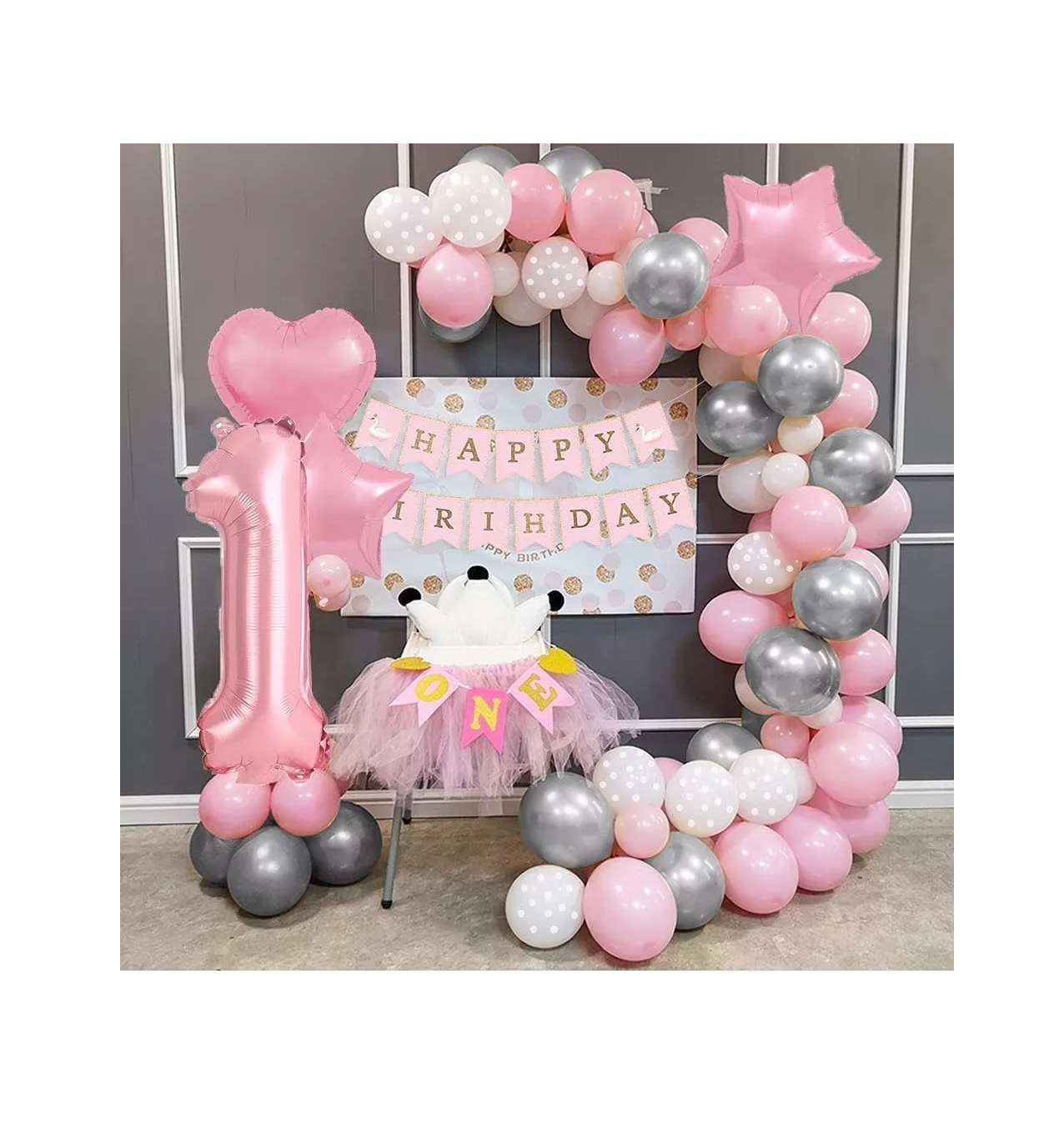 Foto 4 pulgar | Decoraciones para Fiesta de Cumpleaños Belug color Rosa 1 Año 44 Piezas