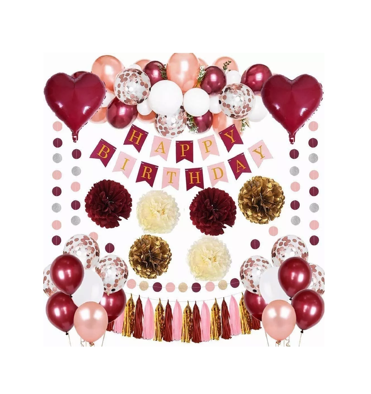 Foto 2 pulgar | Decoraciones de Cumpleaños BELUG para Mujer Decoración de Fiesta Rojo