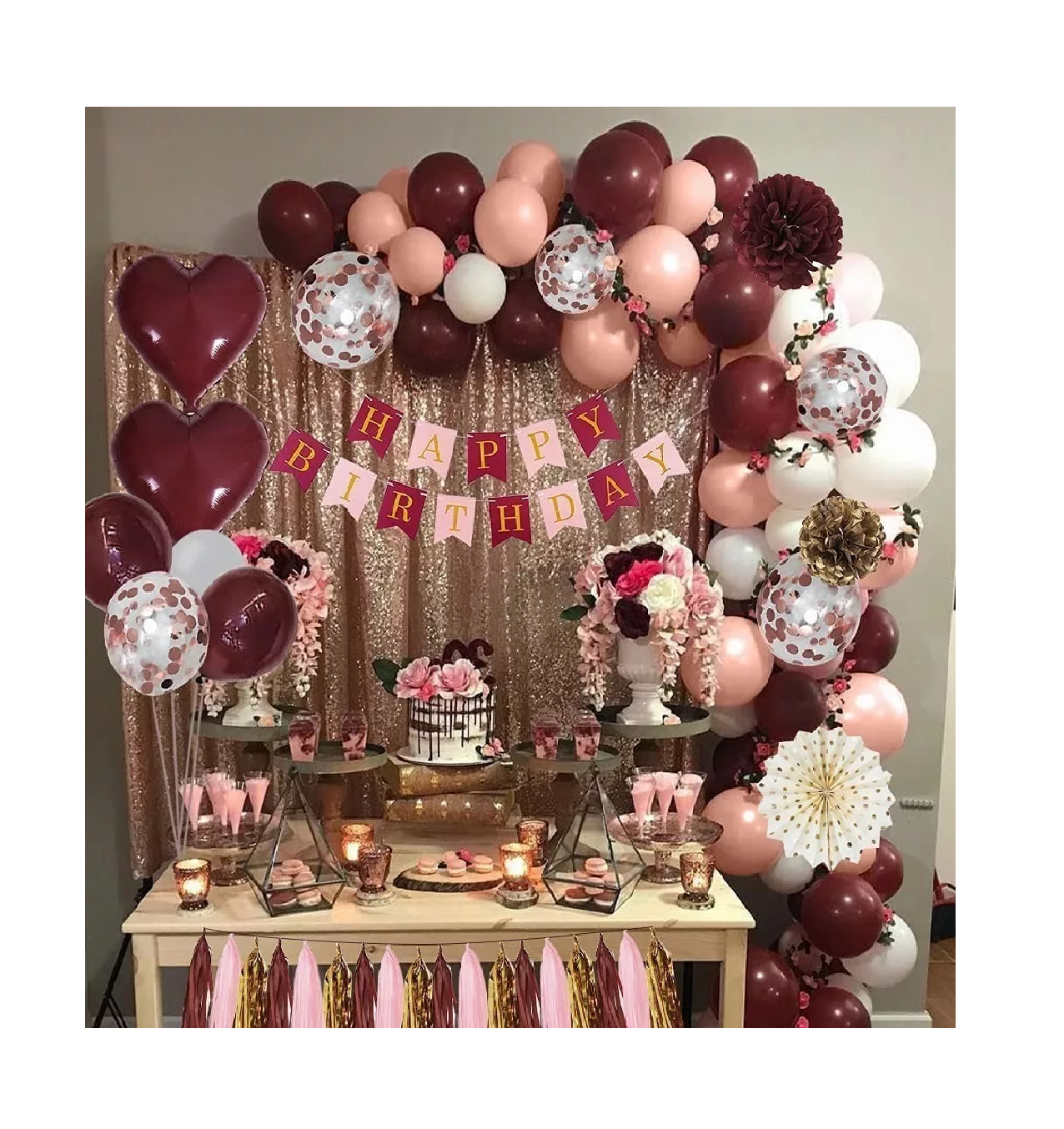 Foto 2 | Decoraciones de Cumpleaños BELUG para Mujer Decoración de Fiesta Rojo