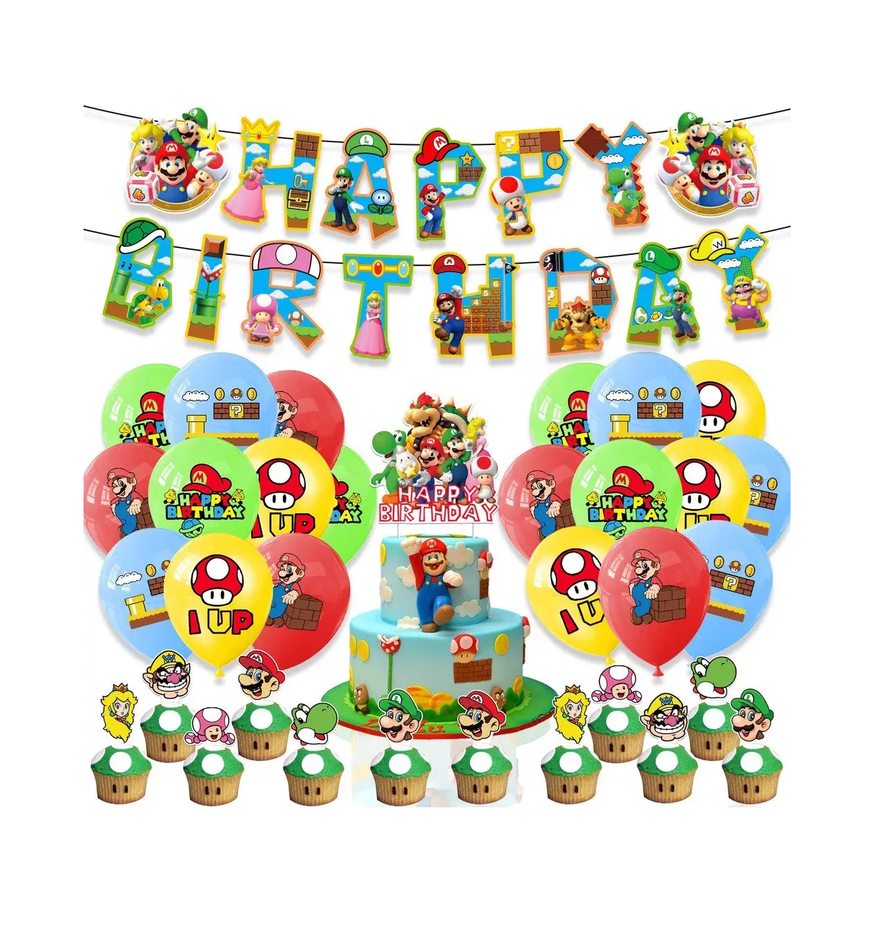 Kit de Globos y Decoración de Mario para Fiesta de Cumpleaños