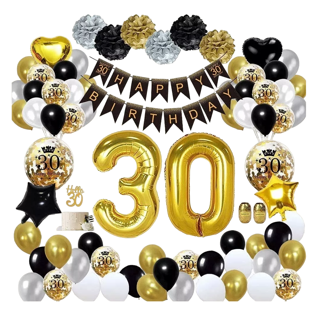 Foto 1 | Globos De Decoración De 30 Cumpleaños Aniversario Negro