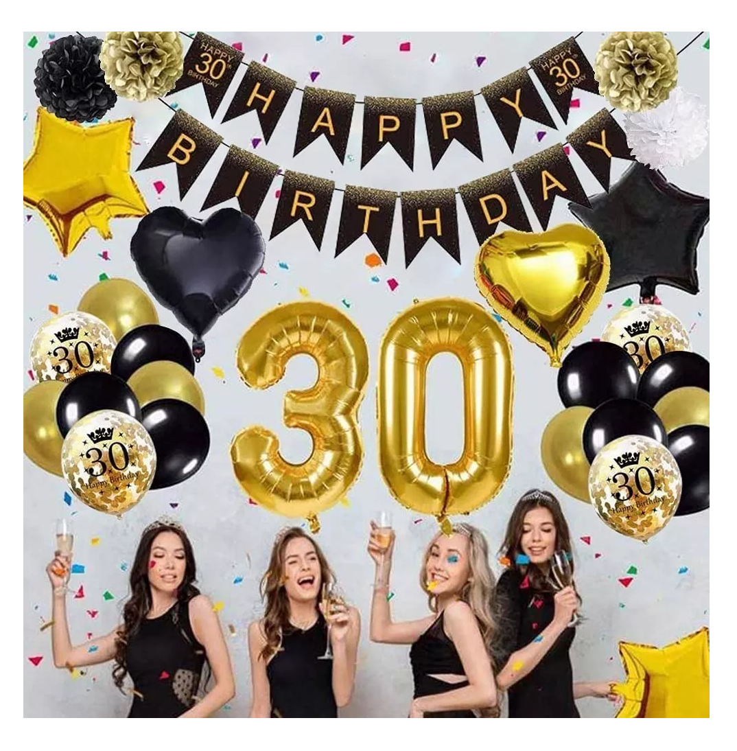 Foto 2 | Globos De Decoración De 30 Cumpleaños Aniversario Negro