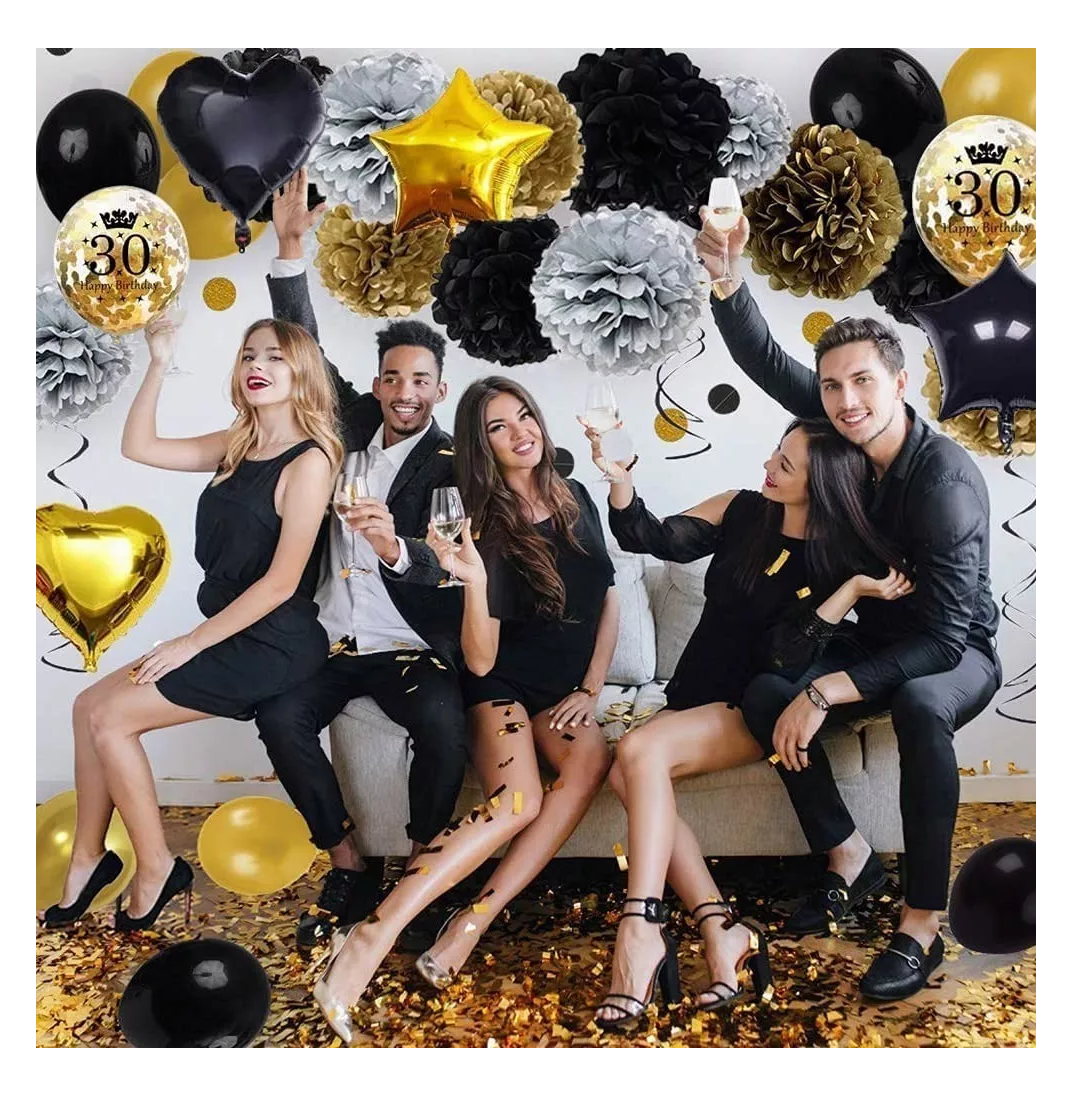 Foto 4 pulgar | Globos De Decoración De 30 Cumpleaños Aniversario Negro