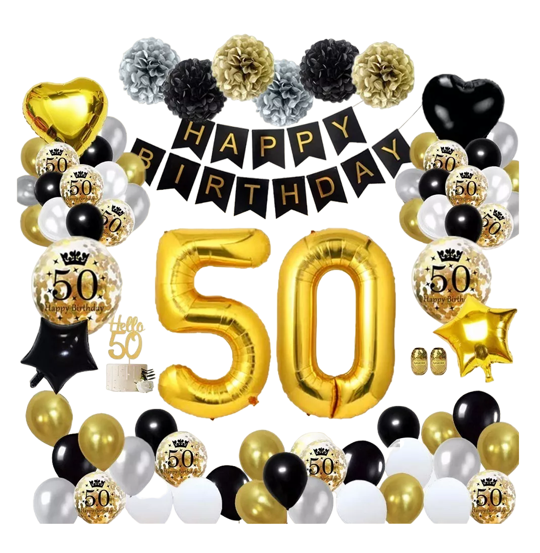 Decoración de Globos para Cumpleaños Dorado #50