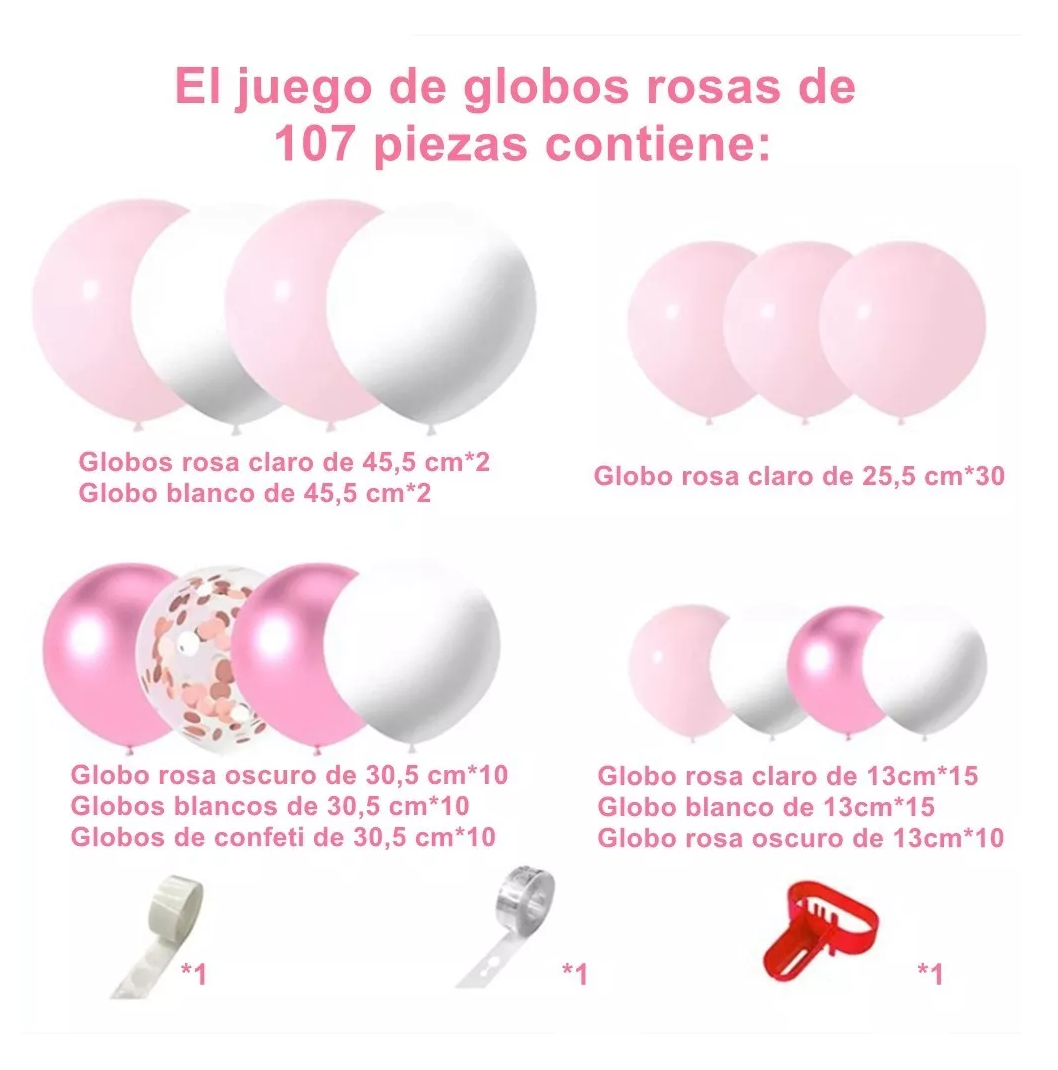 Foto 3 pulgar | Kit de Decoración con Globos para Cumpleaños Rosa