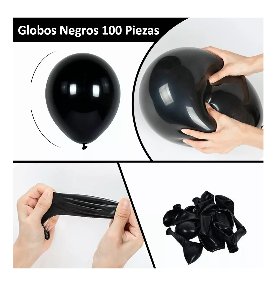 Foto 4 pulgar | Globos de Látex para Decoración 100 Piezas Negro