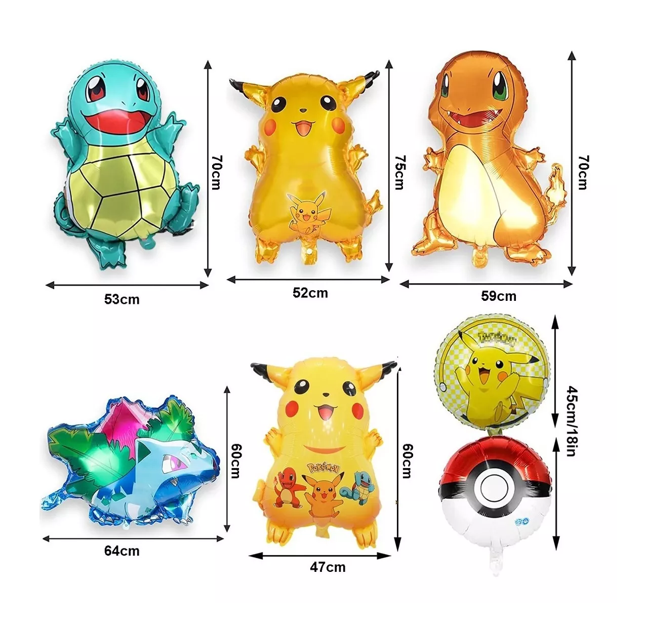 Foto 3 pulgar | Kit Fiesta Pokemon Decoracion Globos Metalicos Pikachu 7 Pcs