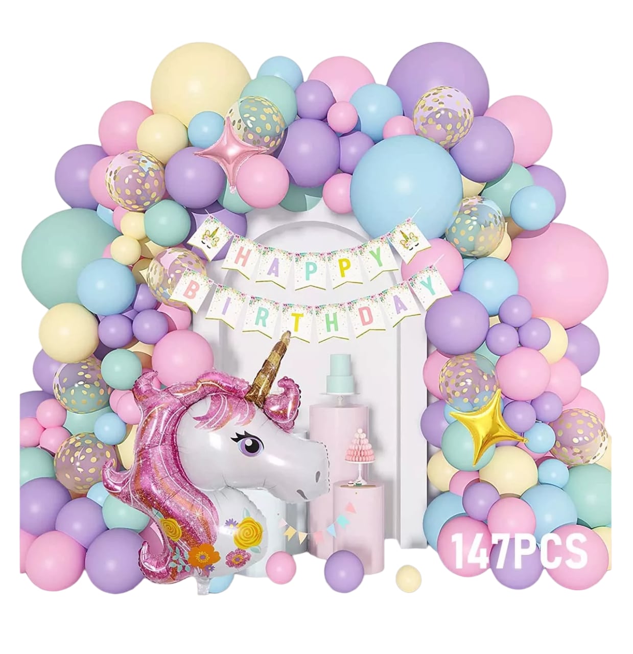 Kit De Decoraciones De Unicornio Fiesta Cumpleaños 147pcs, Rosa/blanco $559