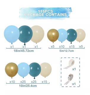 Foto 2 | Guirnalda De Globos Azules Decoracion Con 115 Globos Azul/dorado/blanco