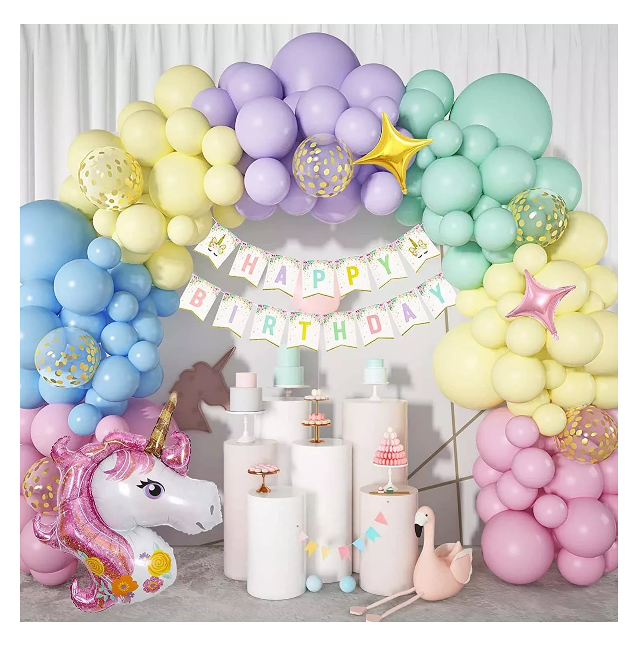 Foto 5 | Kit De Decoraciones De Unicornio Fiesta Cumpleaños 147pcs, Rosa/blanco