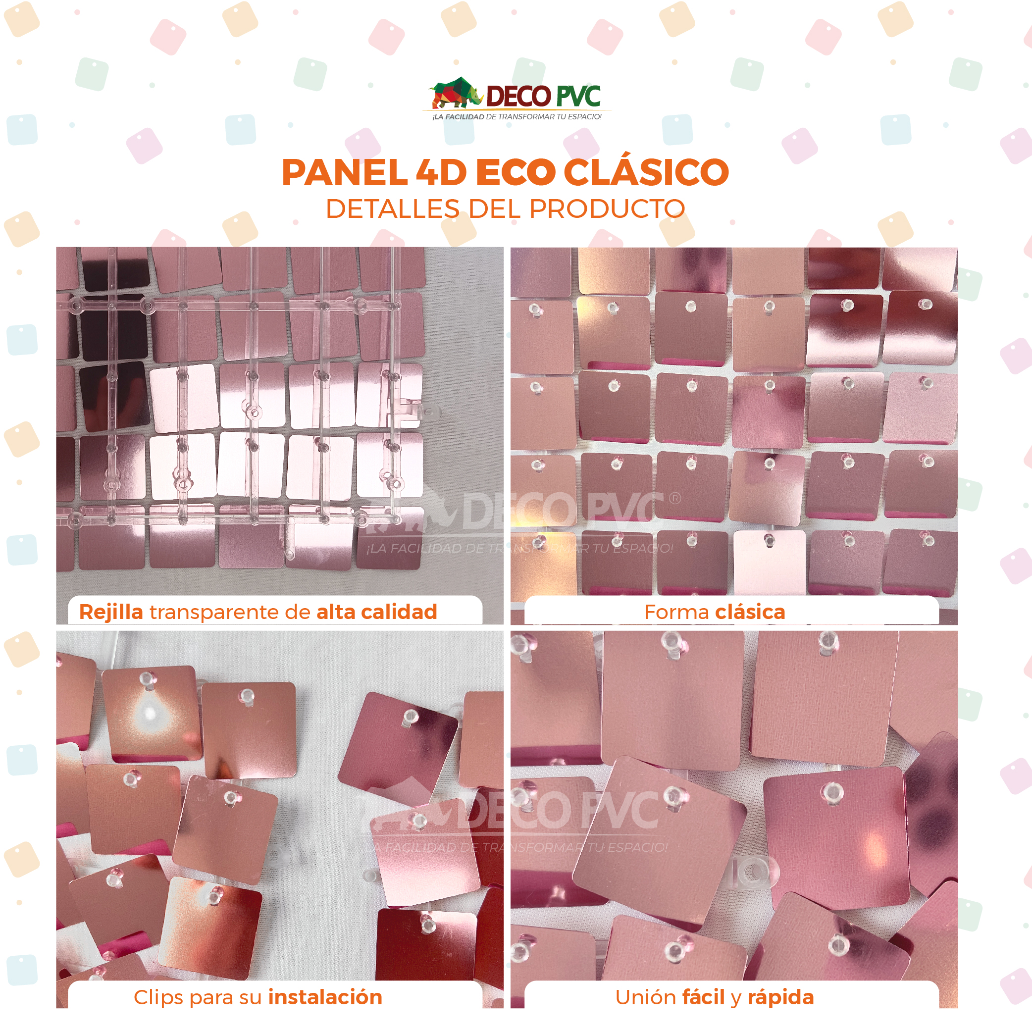 Foto 3 pulgar | Panel Decorativo 4D Eco Shimmer Wall 24 Piezas 30x30 cm Rosa Gold