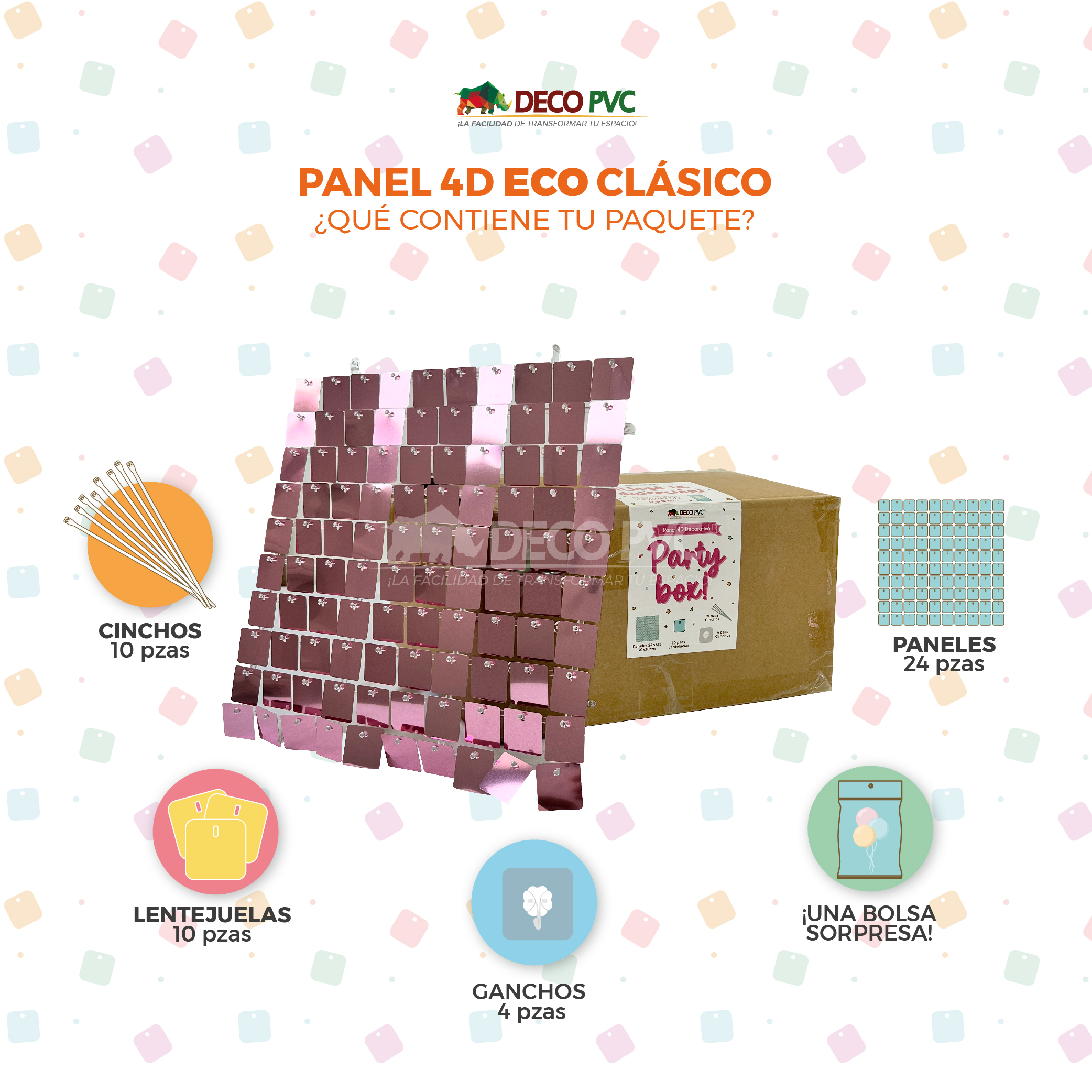 Foto 4 pulgar | Panel Decorativo 4D Eco Shimmer Wall 24 Piezas 30x30 cm Rosa Gold