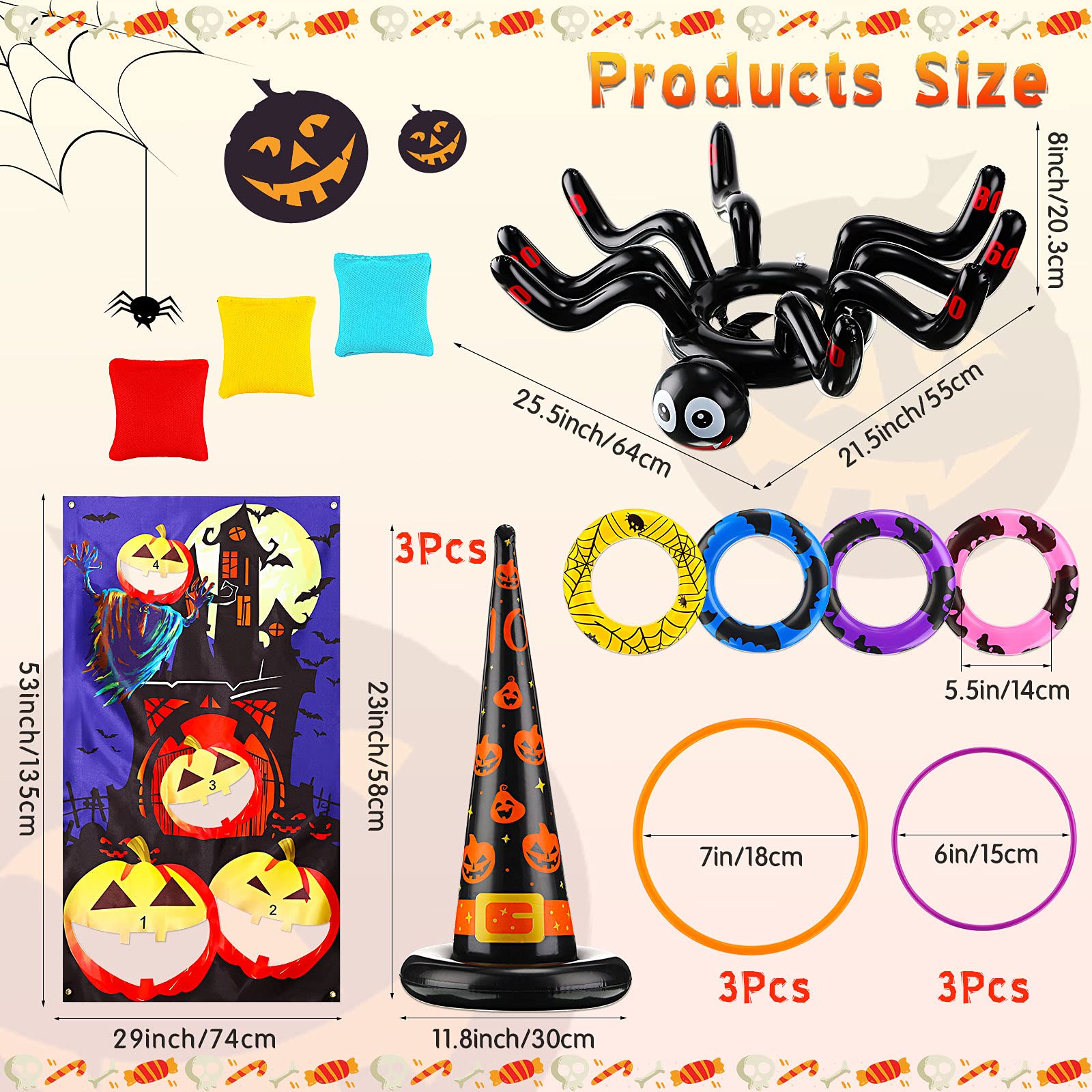 Foto 3 pulgar | Set De Juego Halloween Toss Skylety Con Sombrero Inflable De Bruja Y Araña - Venta Internacional.