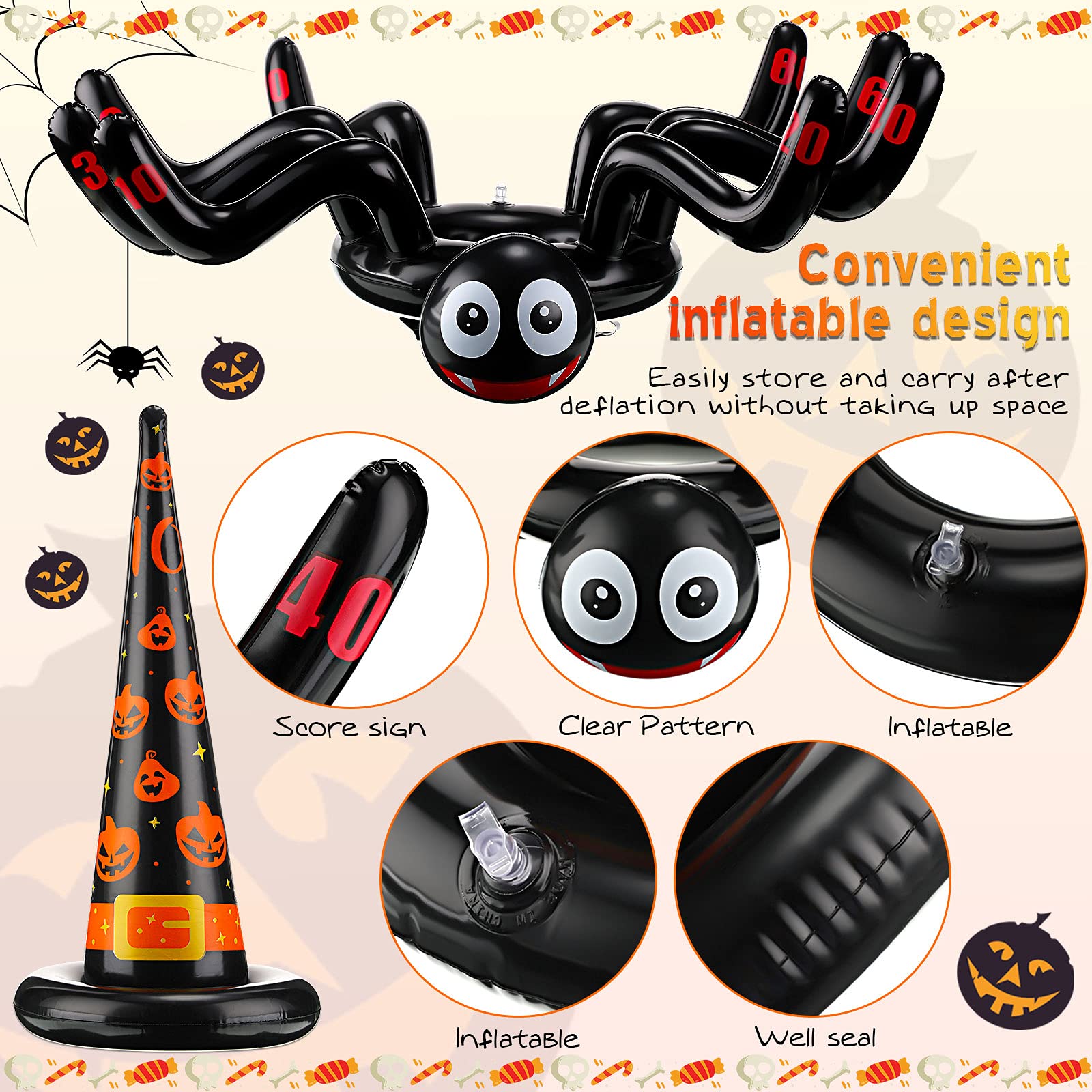 Foto 3 | Set De Juego Halloween Toss Skylety Con Sombrero Inflable De Bruja Y Araña - Venta Internacional.