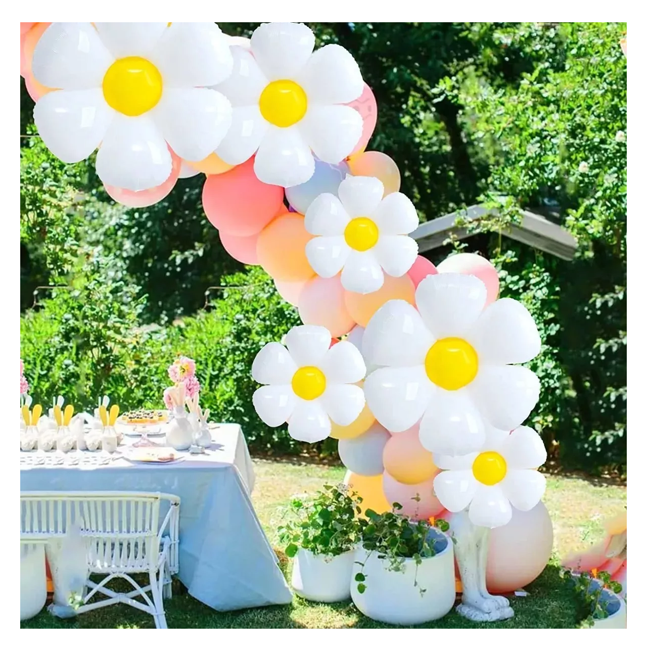 Foto 4 | Globos Metálicos Con Forma De Flor De Margarita 10 Unidades Blanco