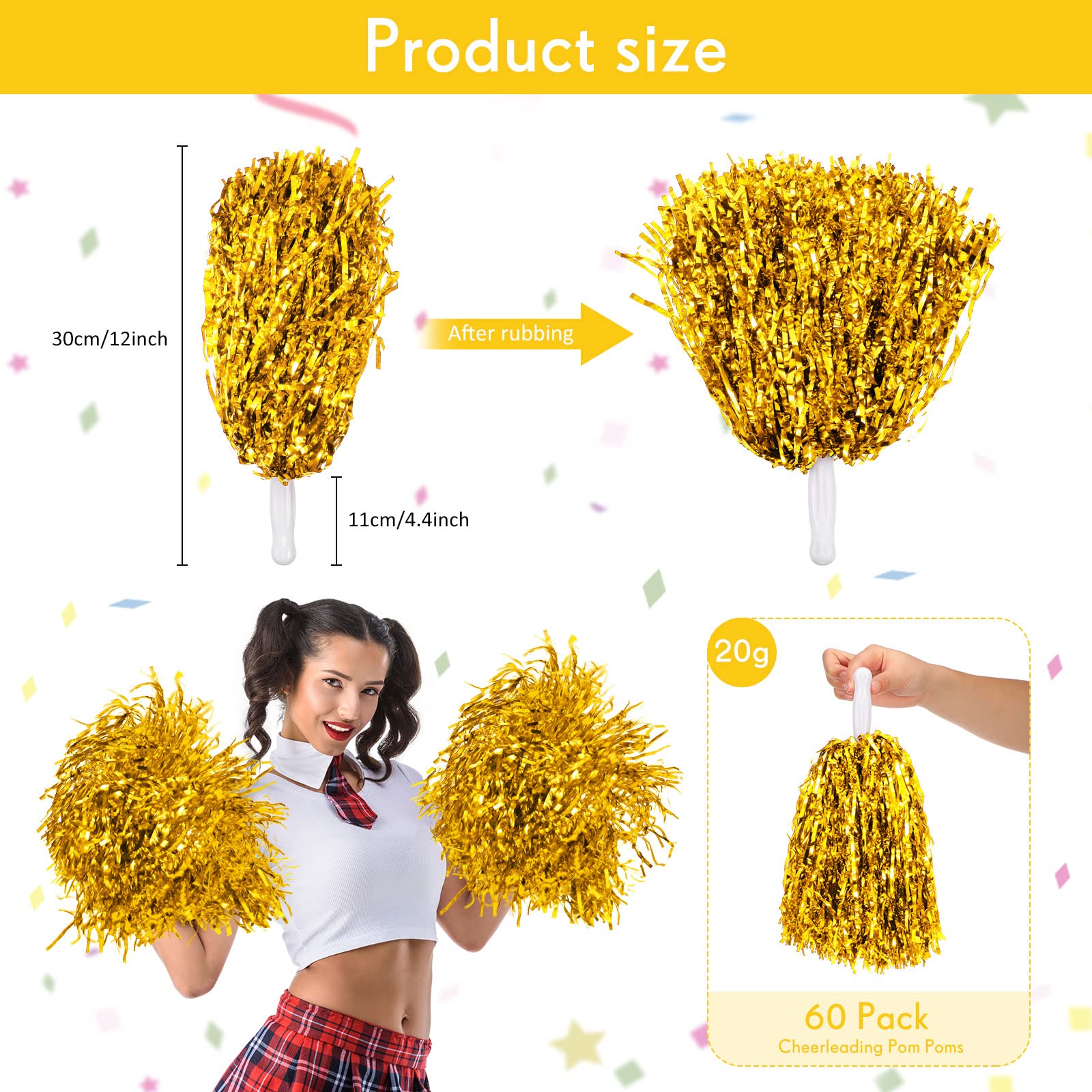 Foto 3 pulgar | Lámina Metálica Jerify De Cheerleading Poms, 60 Unidades, Color Dorado - Venta Internacional.