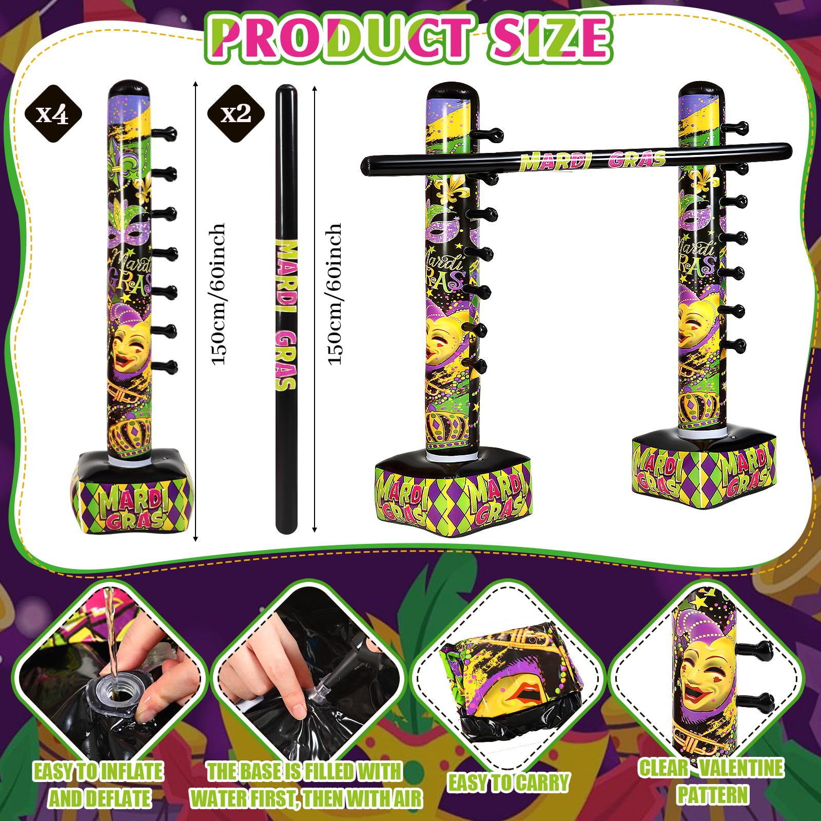 Foto 3 pulgar | Juego De Limbo Inflable Gejoy Mardi Gras Carnival Party X2 - Venta Internacional.