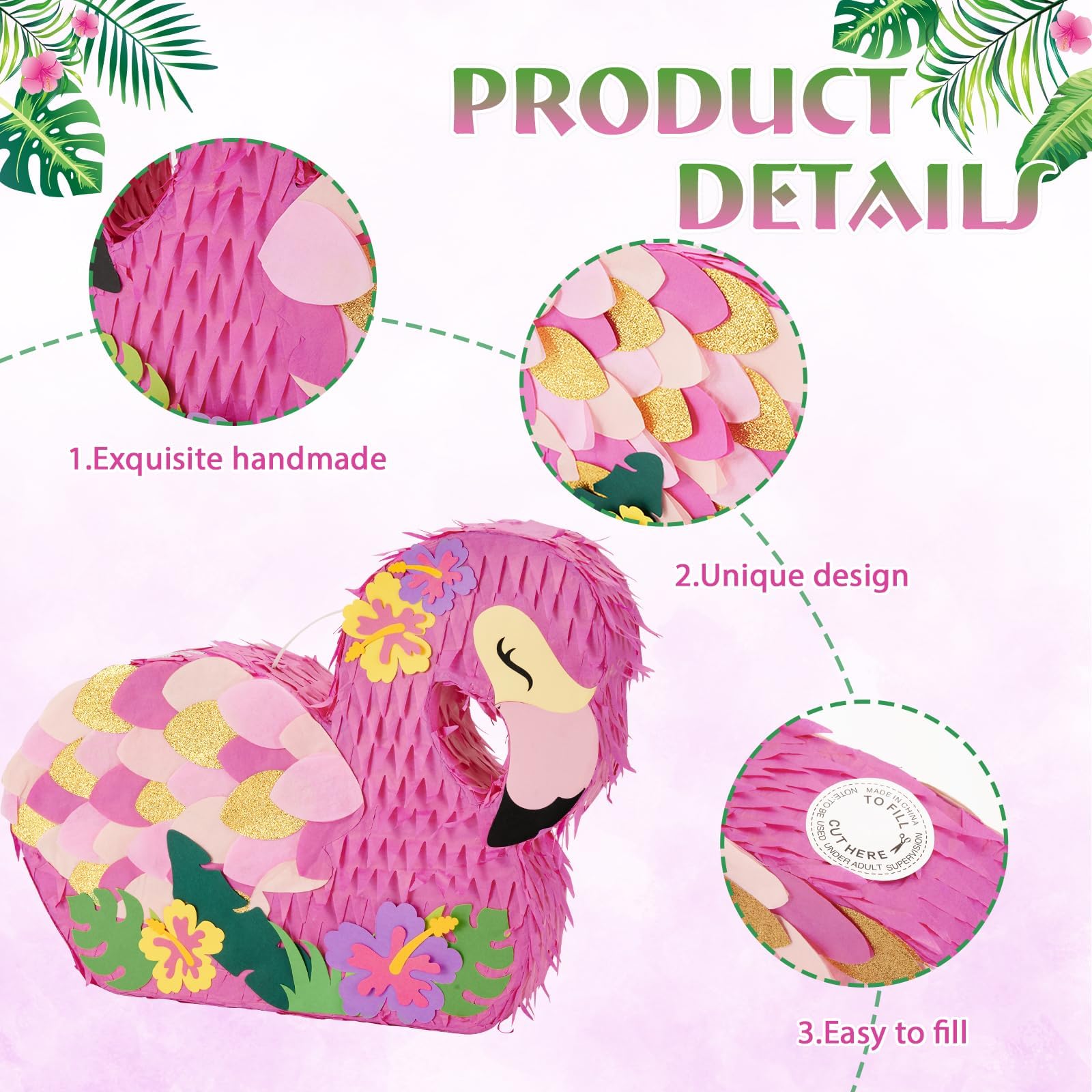 Foto 5 | Paquete De Piñata Wernnsai De Color Rosa Flamenco Con Venda En Los Ojos Y Murciélago - Venta Internacional.