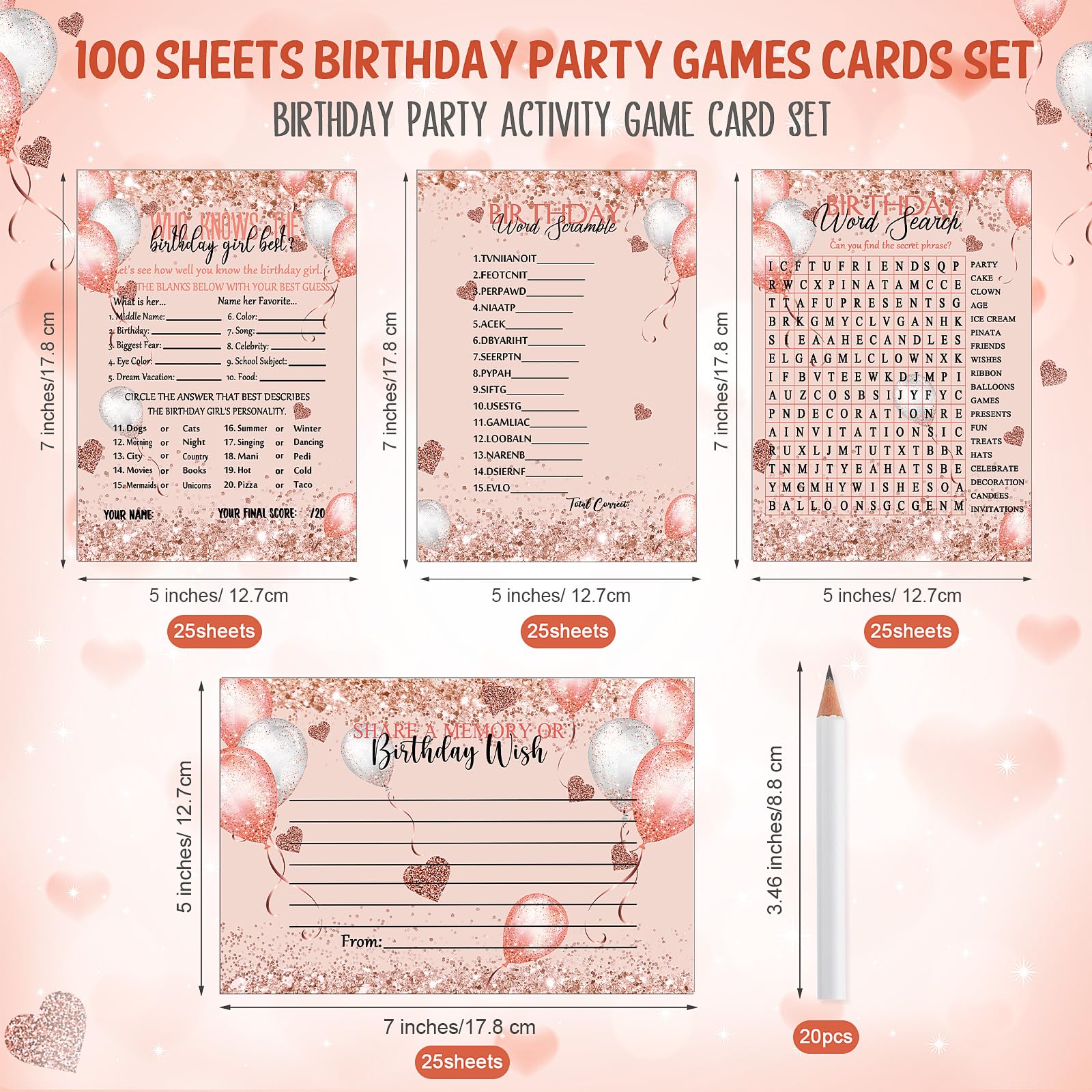 Foto 3 pulgar | 100 Tarjetas De Cumpleaños De Party Games Fumete Con 20 Lápices Para Niñas - Venta Internacional.