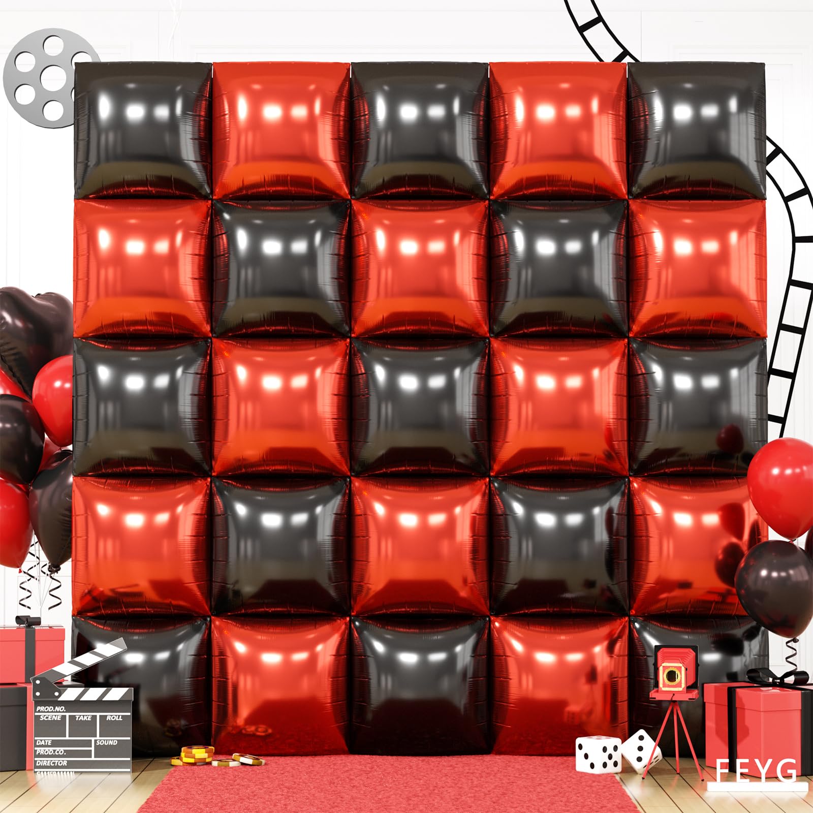 Foto 2 pulgar | Kit De Pared Con Globos Feyg, Rojo, Negro Y Dorado Metalizado, 48 Cm, 25 Unidades - Venta Internacional.