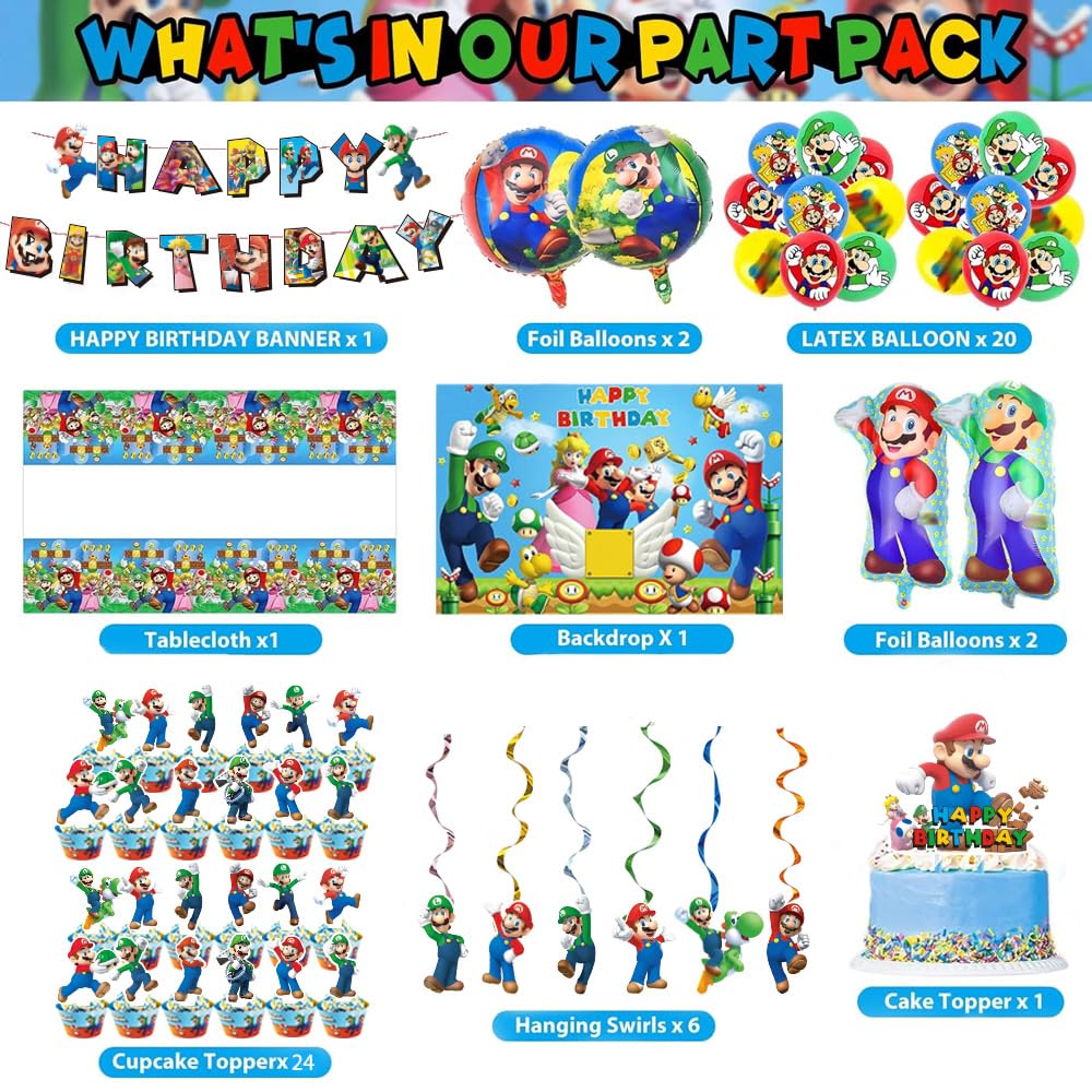 Foto 3 pulgar | Artículos De Fiesta Para Decoración De Cumpleaños De Mario Con Pancarta Y Más - Venta Internacional.