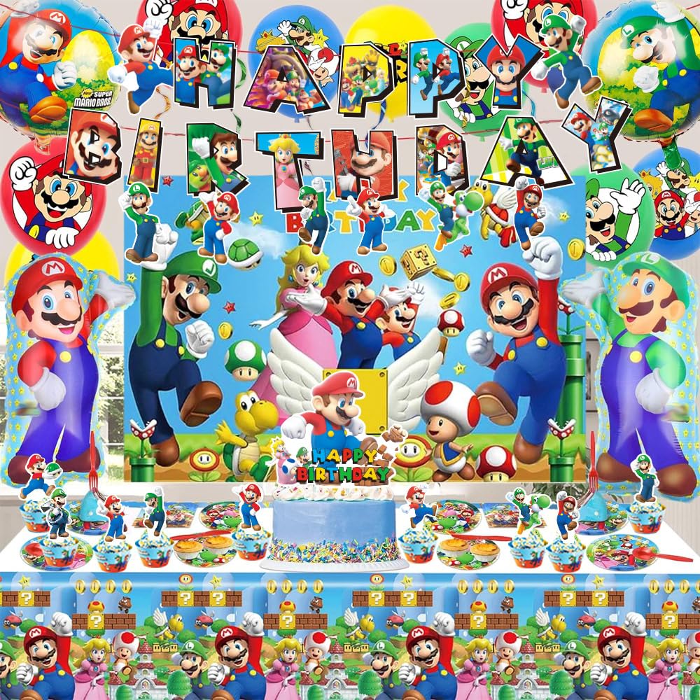 Foto 5 pulgar | Artículos De Fiesta Para Decoración De Cumpleaños De Mario Con Pancarta Y Más - Venta Internacional.