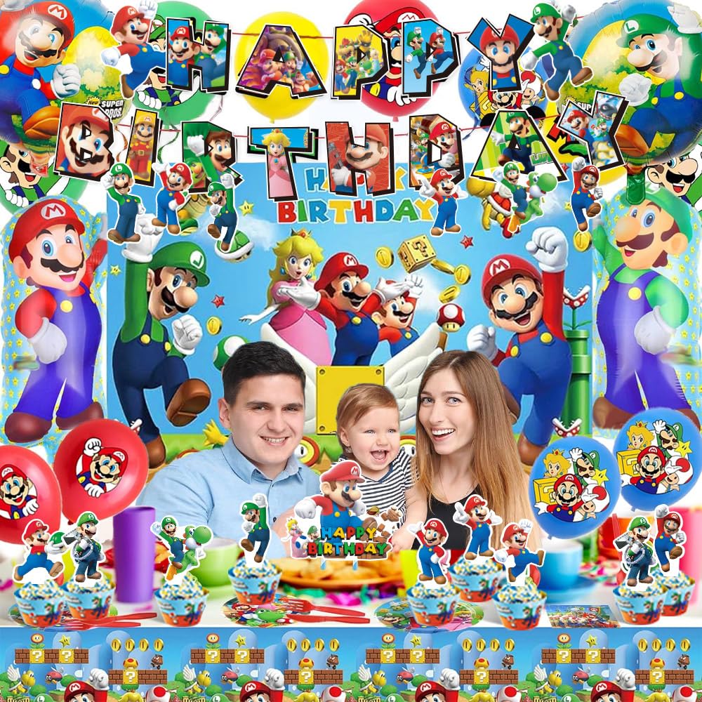 Foto 6 pulgar | Artículos De Fiesta Para Decoración De Cumpleaños De Mario Con Pancarta Y Más - Venta Internacional.