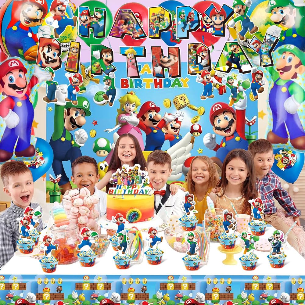 Foto 7 pulgar | Artículos De Fiesta Para Decoración De Cumpleaños De Mario Con Pancarta Y Más - Venta Internacional.