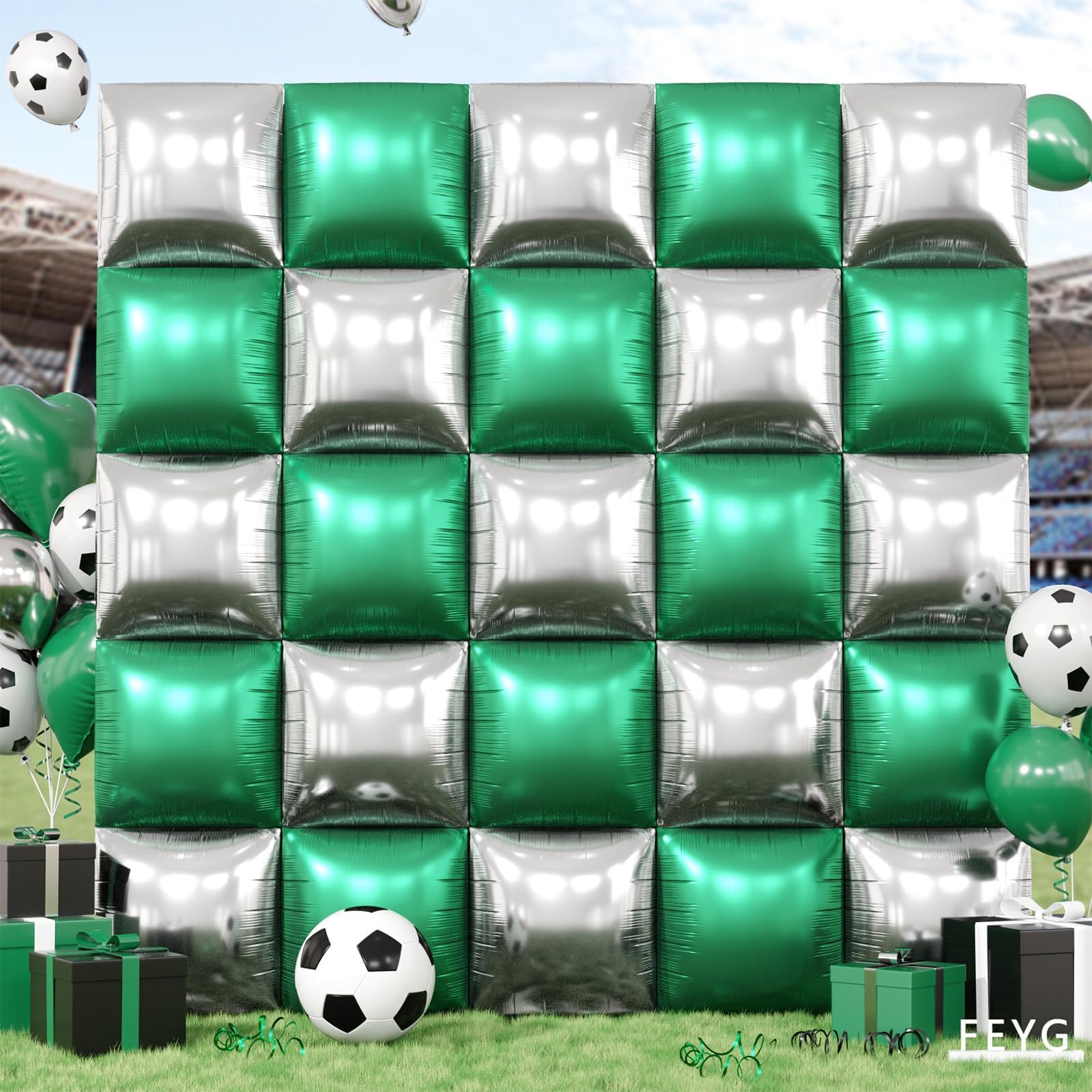Kit De Globos De Pared Feyg, Metálico, Verde, Plateado Y Negro, Fútbol - Venta Internacional.