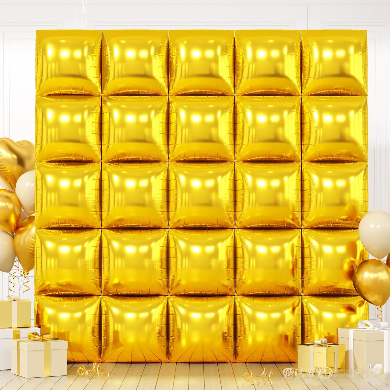 Kit De Pared Con Globos Feyg, Lámina Cuadrada Dorada Metalizada, 48 Cm, 25 Unidades - Venta Internacional.