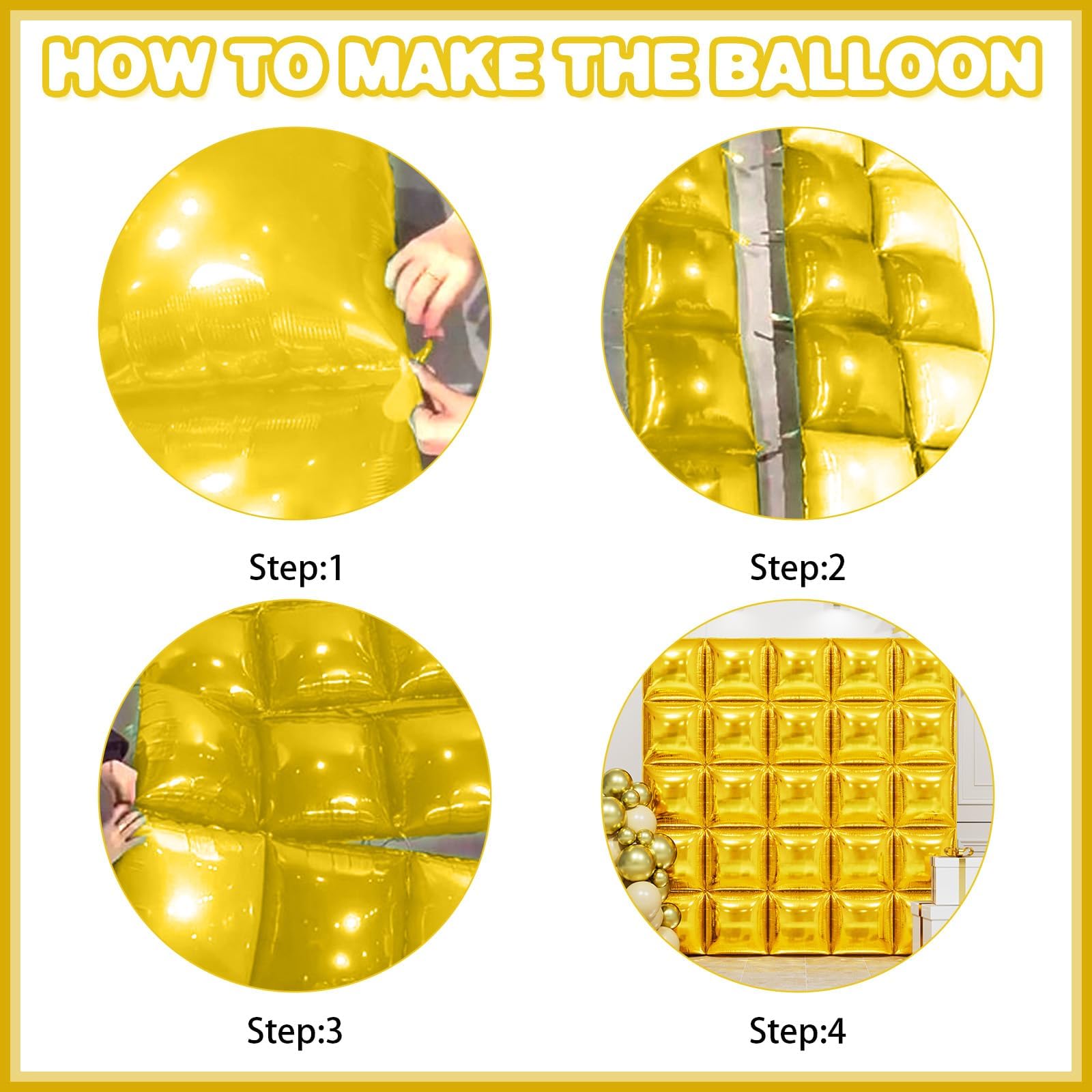 Foto 7 | Kit De Pared Con Globos Feyg, Lámina Cuadrada Dorada Metalizada, 48 Cm, 25 Unidades - Venta Internacional.