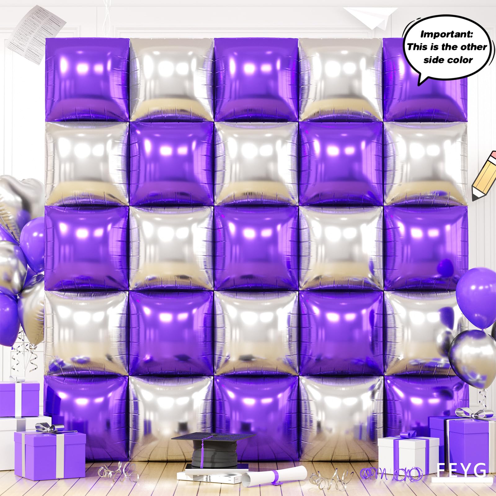 Foto 4 pulgar | Kit De Pared Con Globos Feyg, Morado Metalizado, Dorado Y Plateado, 48 Cm, 25 Unidades - Venta Internacional.