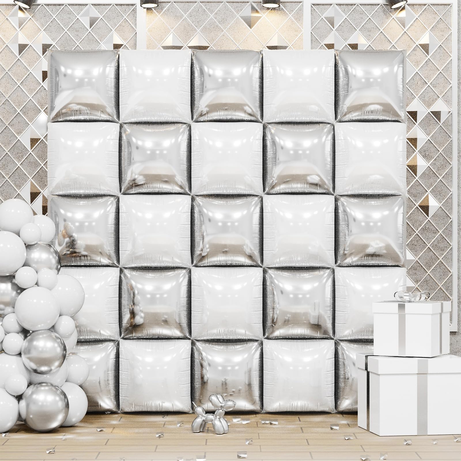 Foto 1 | Kit De Pared Con Globos Feyg, Blanco Perlado Y Plateado, 48 Cm, Con Cinta - Venta Internacional.