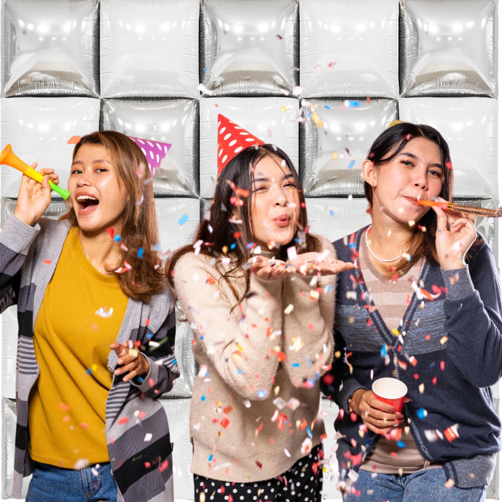 Foto 6 pulgar | Kit De Pared Con Globos Feyg, Blanco Perlado Y Plateado, 48 Cm, Con Cinta - Venta Internacional.