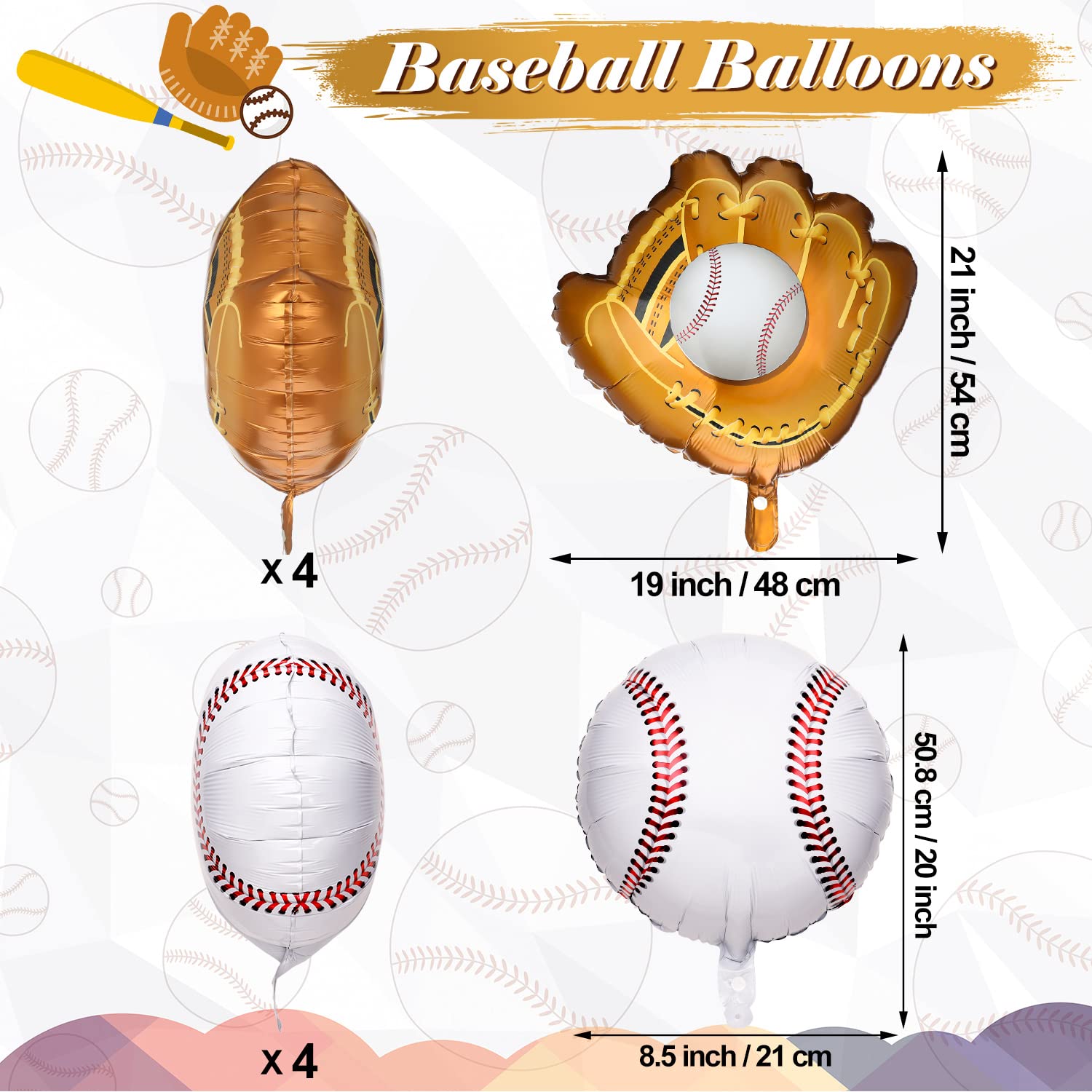 Foto 4 pulgar | Globos De Béisbol Skylety Para Decoración De Fiesta, 18 Pulgadas, 8 Unidades - Venta Internacional.