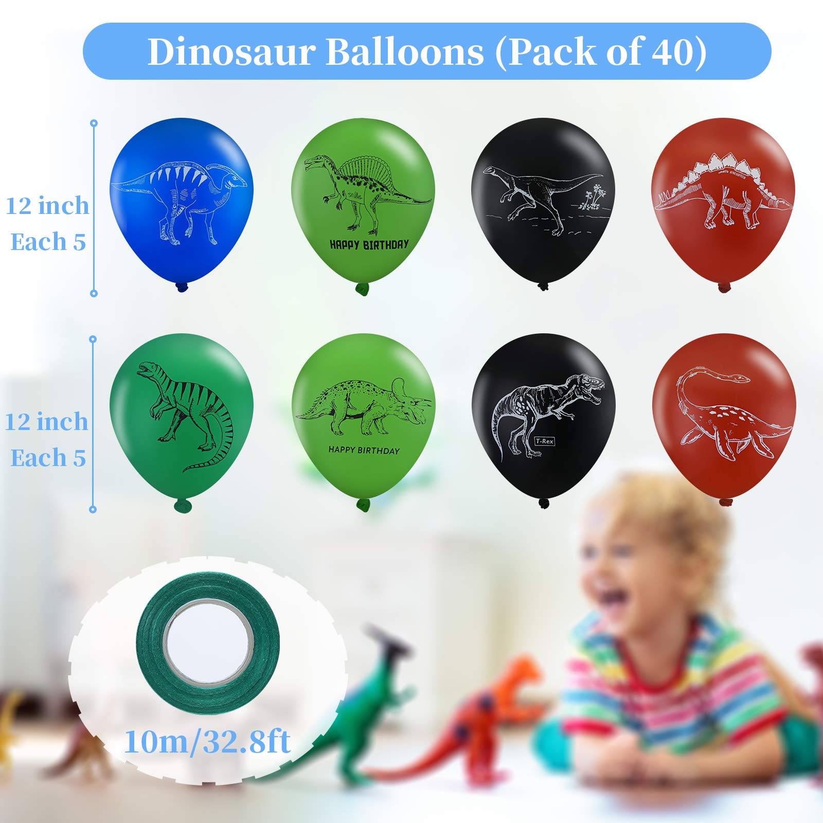 Foto 3 pulgar | Globos Skylety De Látex Con Diseño De Dinosaurio, 40 Unidades, Con Cinta Verde - Venta Internacional.