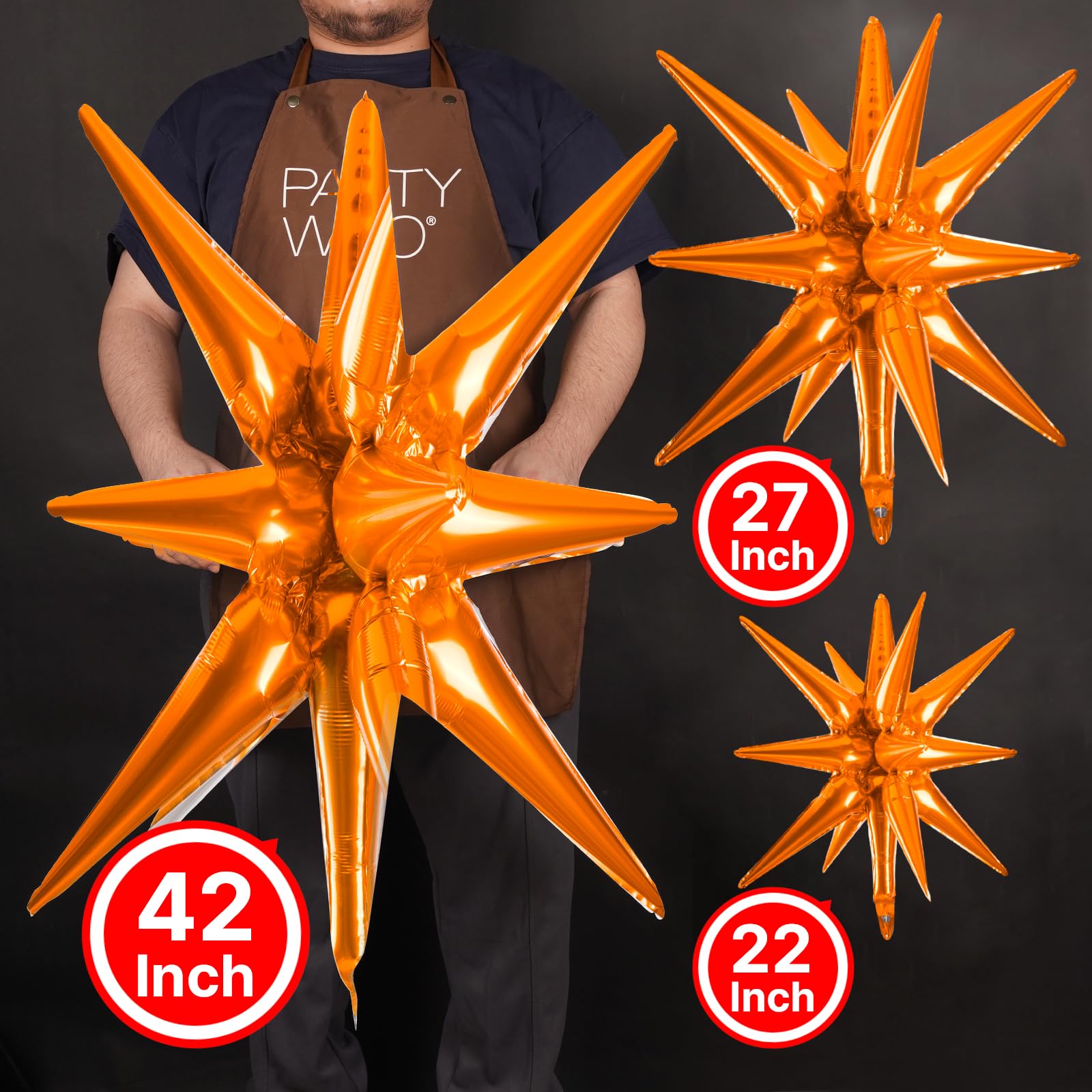 Foto 2 | Globos Con Forma De Estrella Partywoo, Color Naranja, 10 Unidades, Diferentes Tamaños - Venta Internacional.