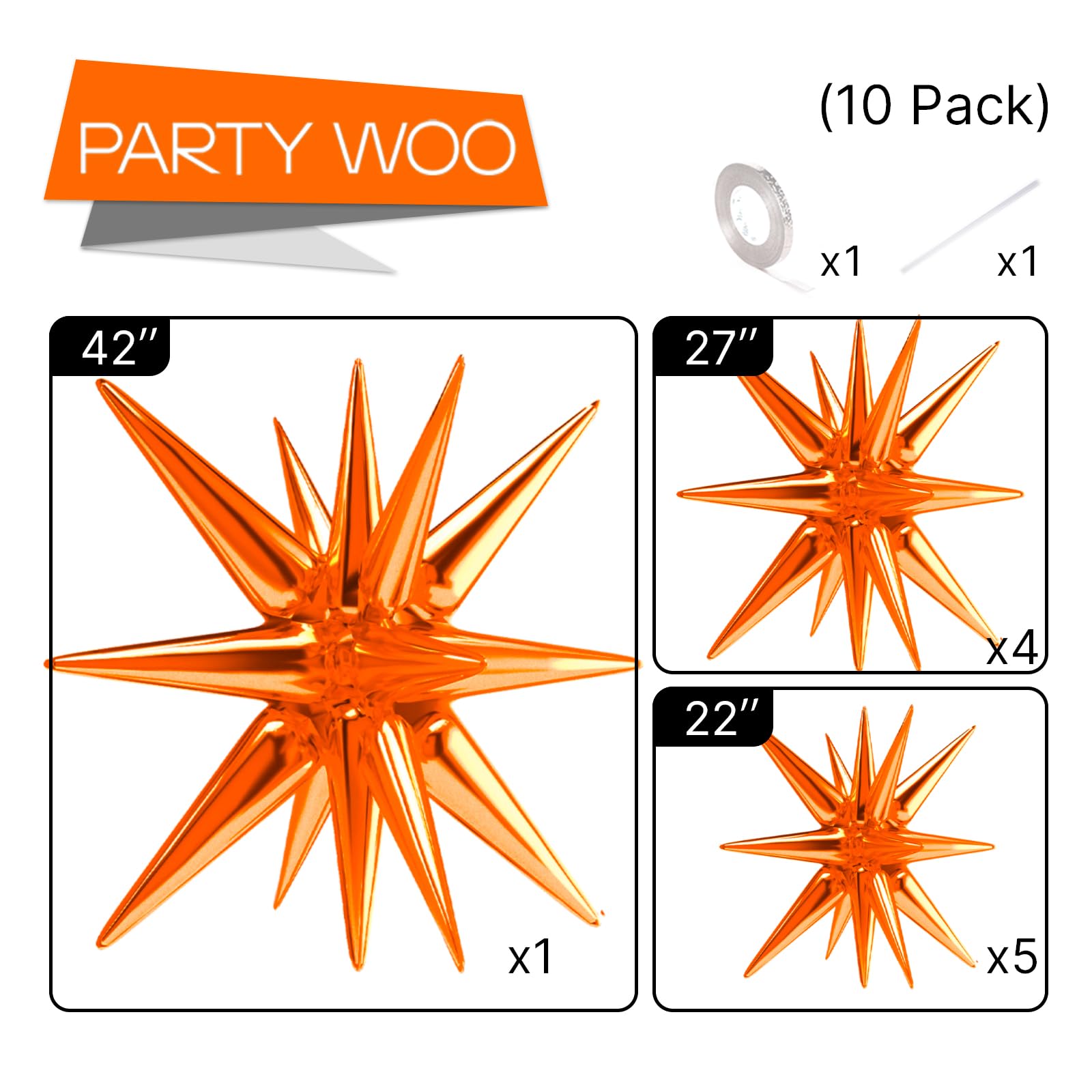 Foto 4 pulgar | Globos Con Forma De Estrella Partywoo, Color Naranja, 10 Unidades, Diferentes Tamaños - Venta Internacional.