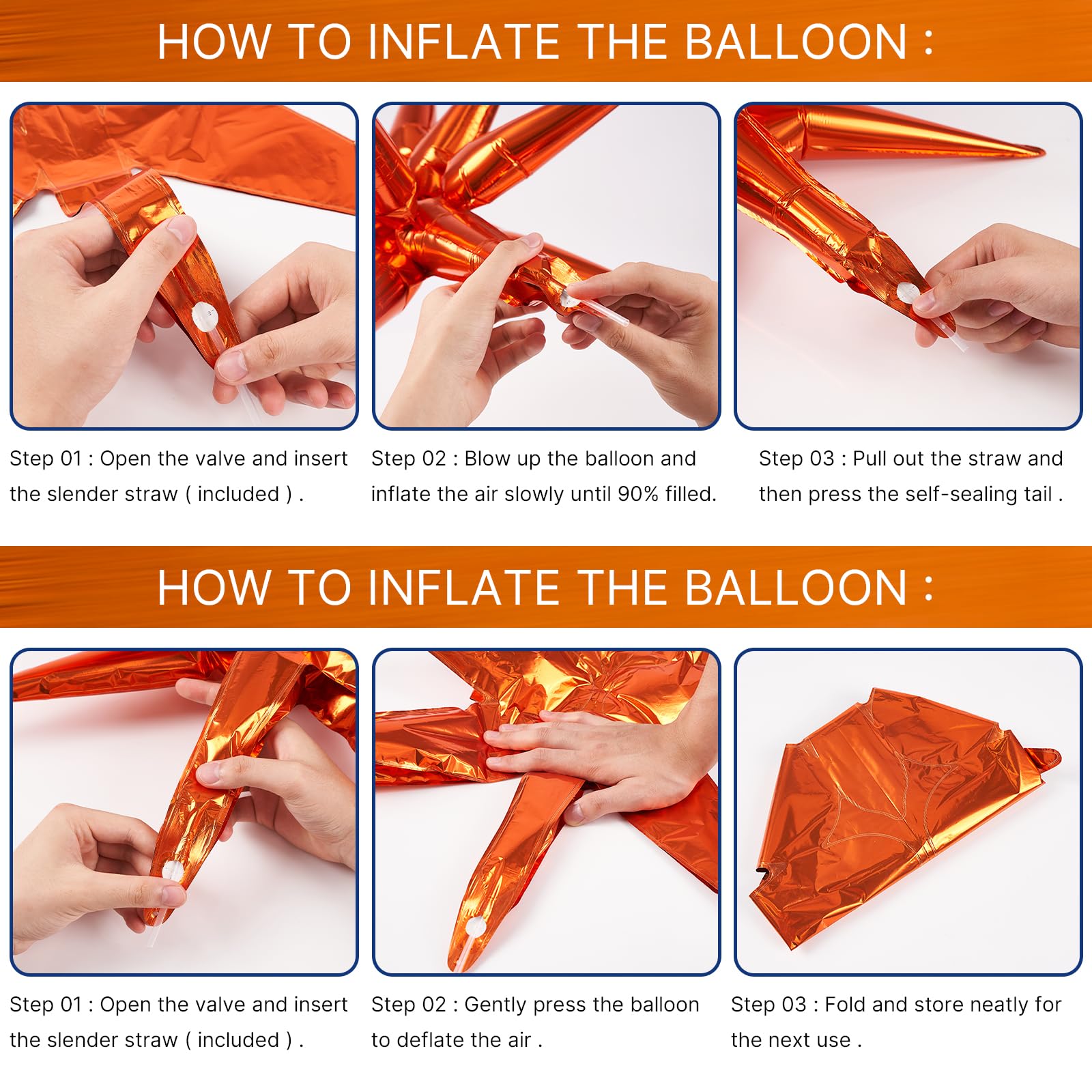 Foto 6 | Globos Con Forma De Estrella Partywoo, Color Naranja, 10 Unidades, Diferentes Tamaños - Venta Internacional.