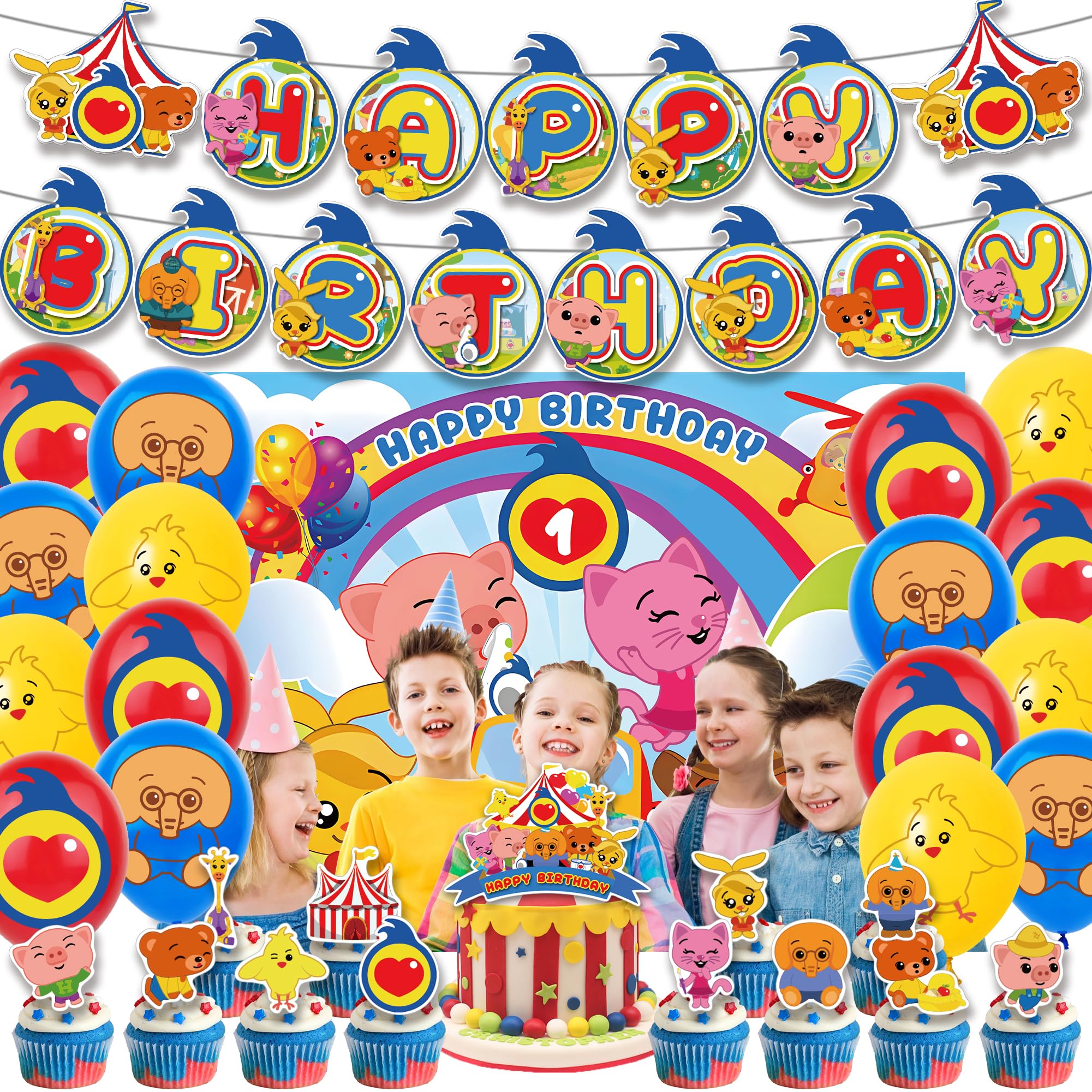Foto 7 | Set De Decoración De Fiesta De Cumpleaños Con Dibujos Animados De Plim Plim Con Pancarta - Venta Internacional.