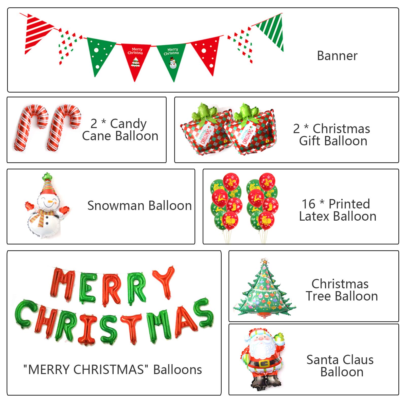 Foto 3 | Juego De Globos Navideños Alnio, 25 Unidades, Con Pancartas De Feliz Navidad - Venta Internacional.
