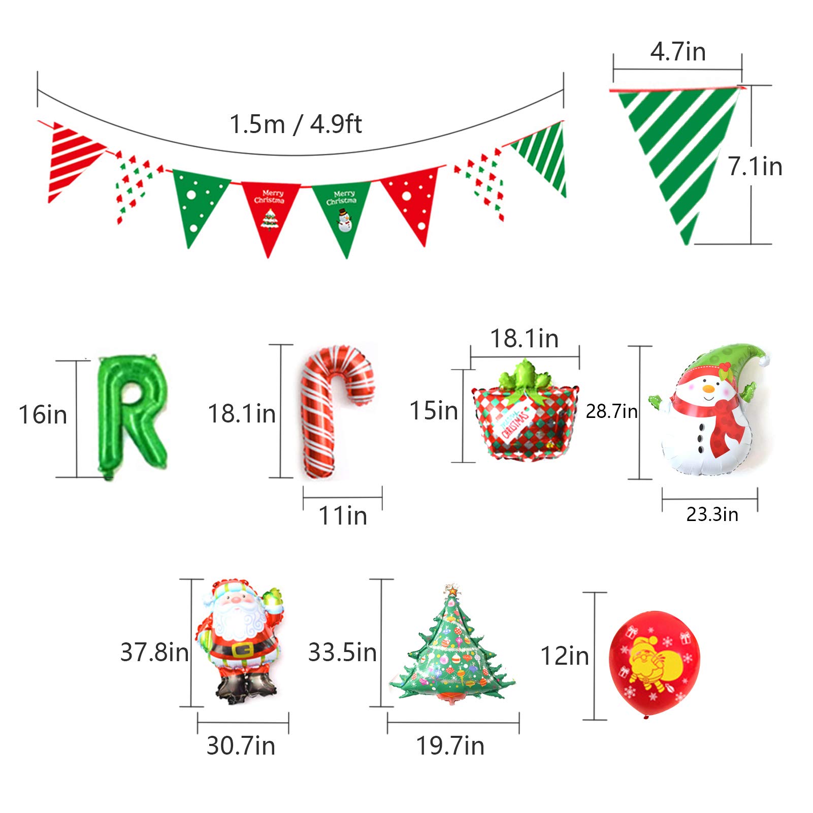Foto 5 pulgar | Juego De Globos Navideños Alnio, 25 Unidades, Con Pancartas De Feliz Navidad - Venta Internacional.
