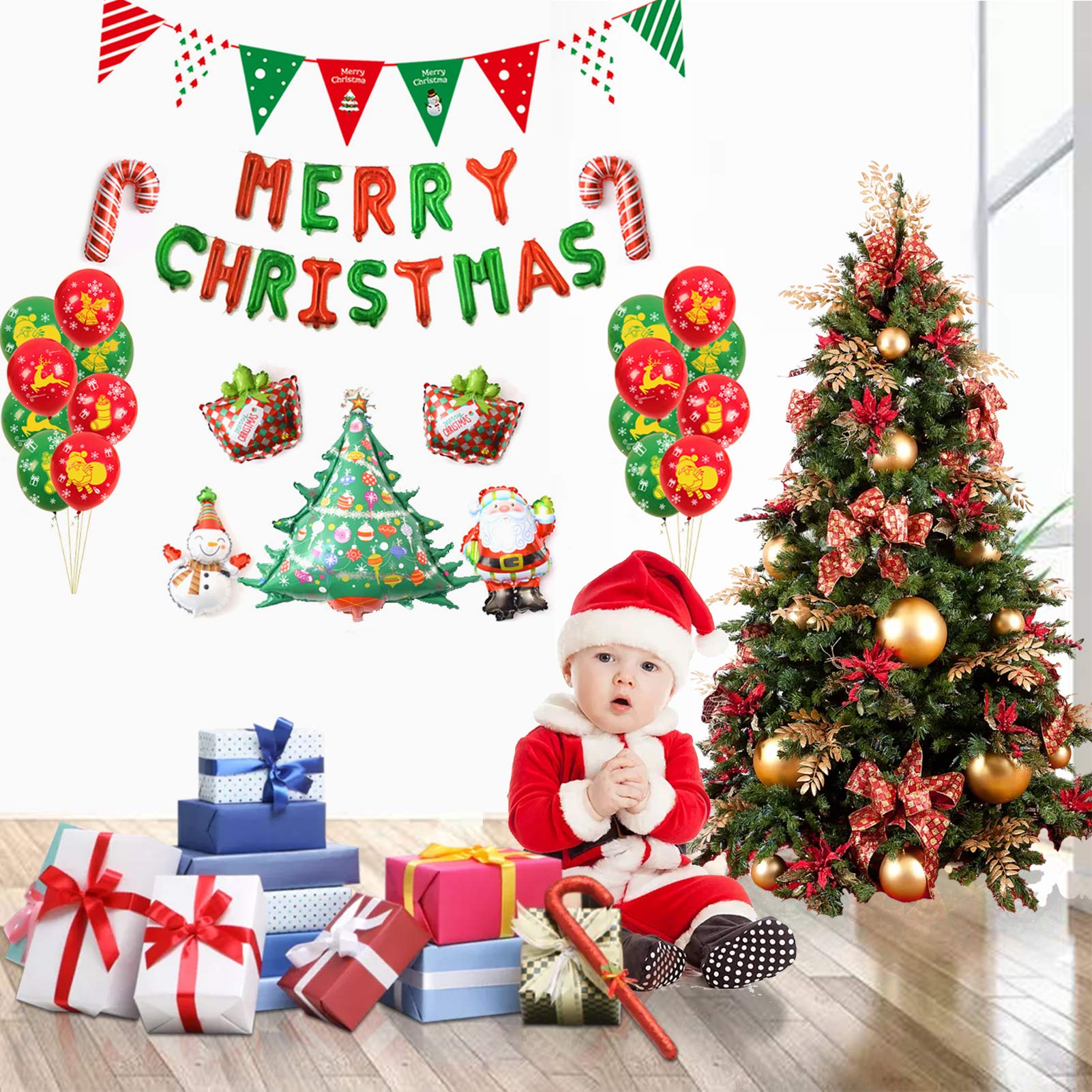 Foto 7 pulgar | Juego De Globos Navideños Alnio, 25 Unidades, Con Pancartas De Feliz Navidad - Venta Internacional.