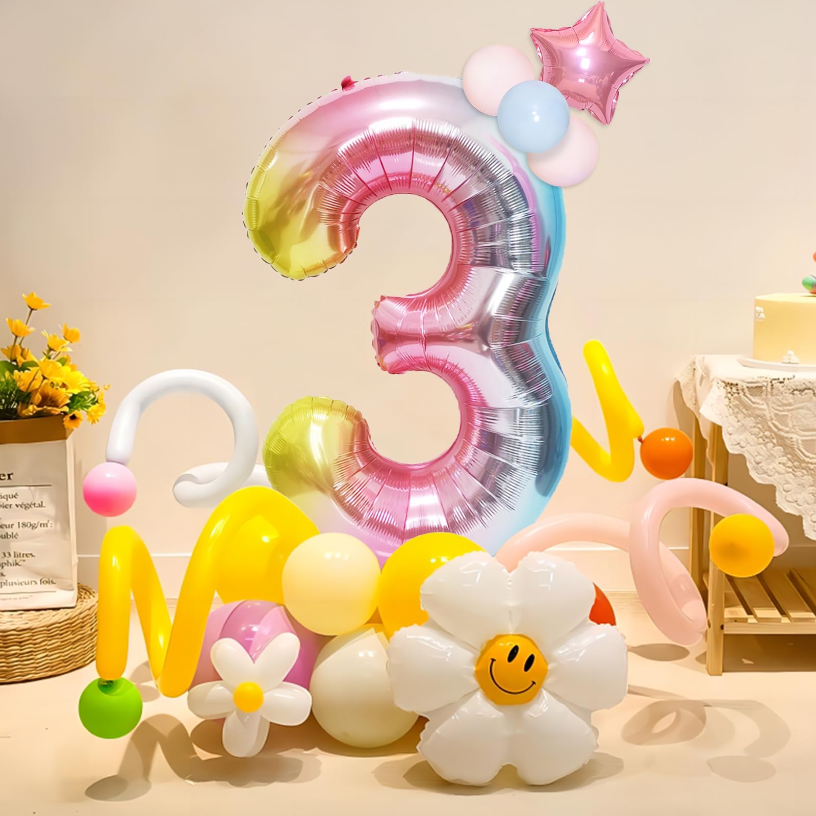 Foto 4 | Fiesta De Cumpleaños De Balloon Beeyaky Giant Rainbow, Número 3, 100 Cm - Venta Internacional.