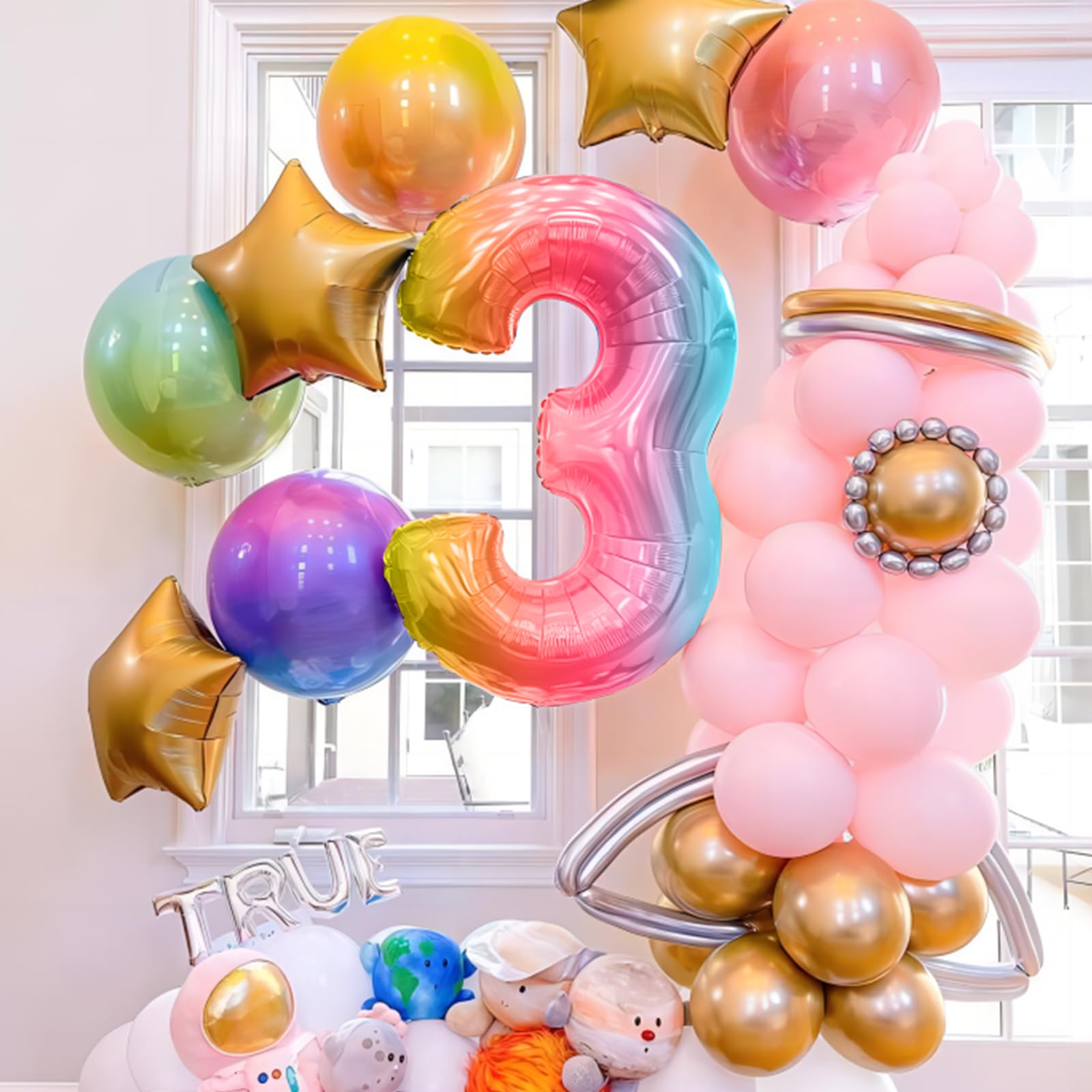 Foto 6 | Fiesta De Cumpleaños De Balloon Beeyaky Giant Rainbow, Número 3, 100 Cm - Venta Internacional.