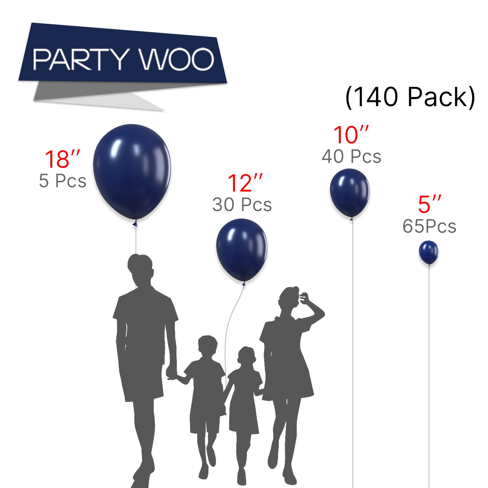 Foto 3 pulgar | Balloon Partywoo, 140 Unidades, 45, 30, 25, 13 Cm, Color Azul Marino, Perla - Venta Internacional.