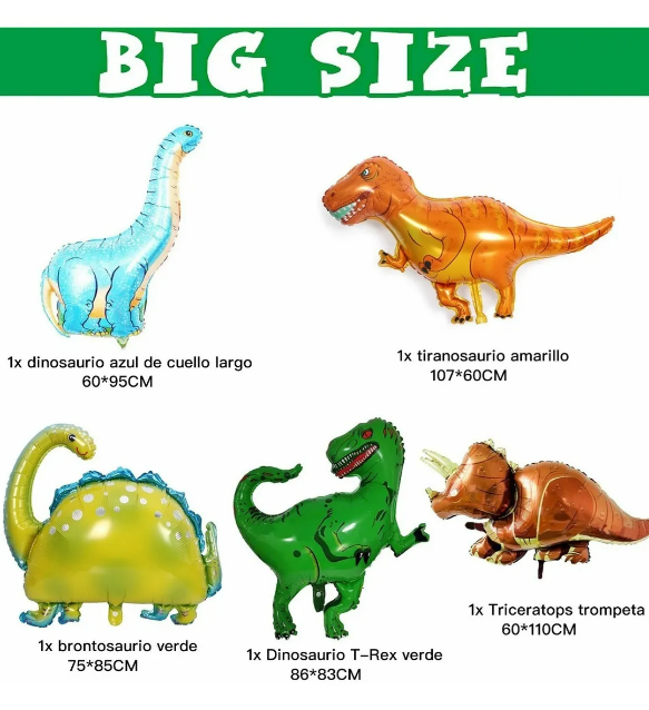 Foto 4 pulgar | Kit Xtellar 25 Globos Metal Dinosaurio Cumpleaños Fiesta Infantil