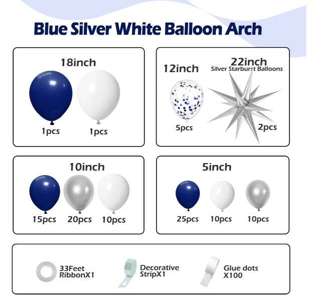 Foto 2 | Decoraciones Xtellar De Fiesta De Cumpleaños Globos Azules Y Blancos