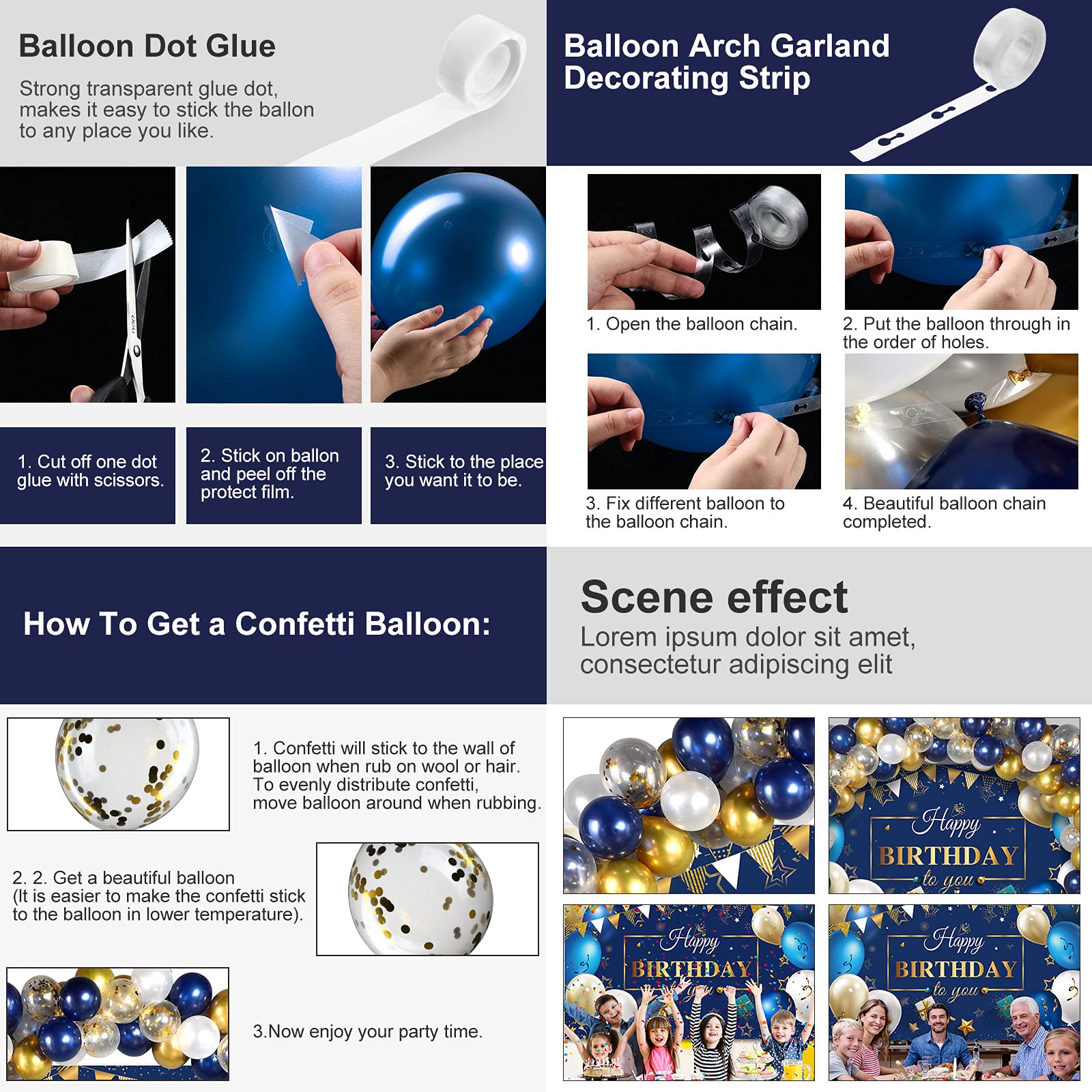 Foto 4 | Kit De Globos De Confeti De Cumpleaños Tatuo, Azul Marino, 50 Unidades - Venta Internacional.